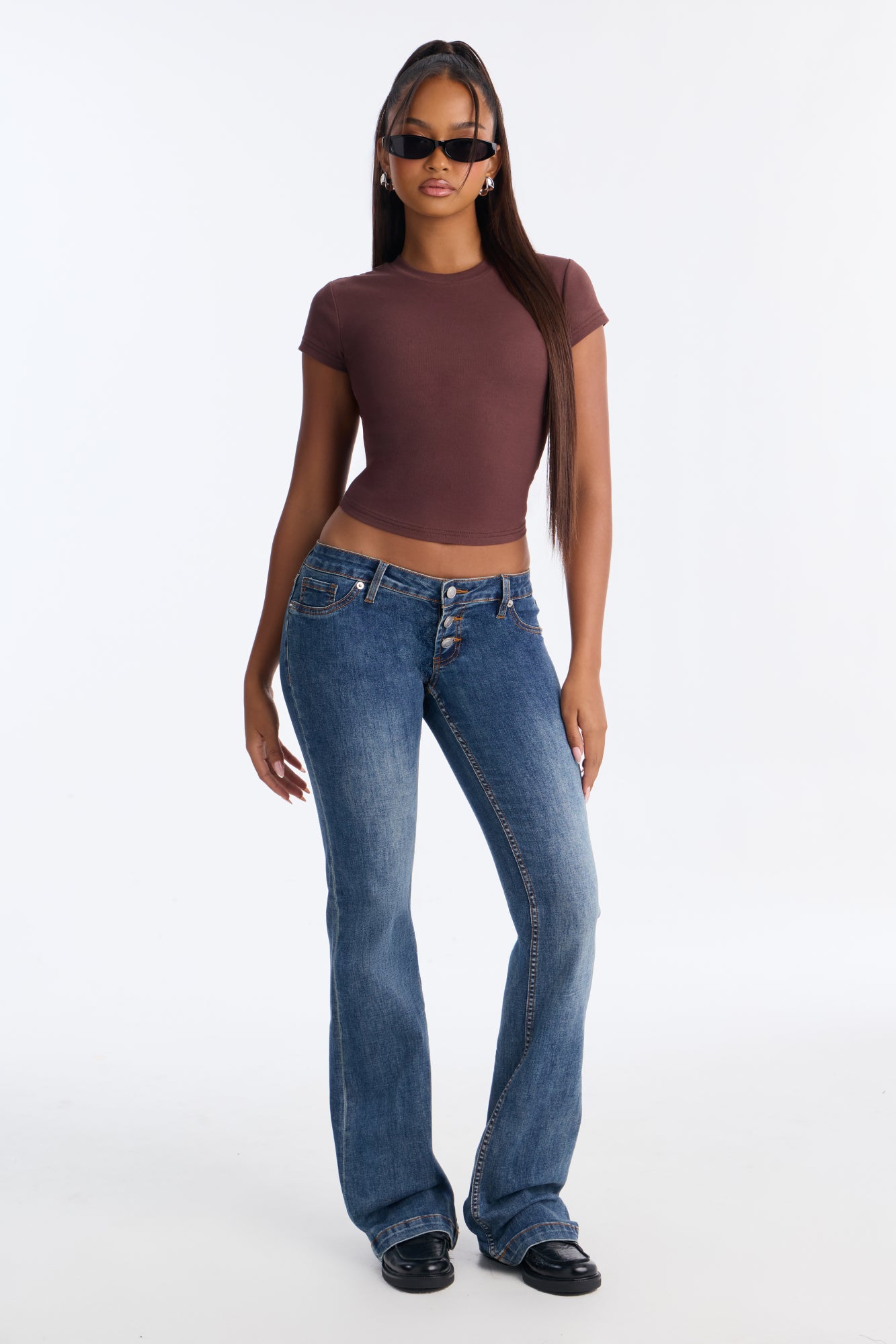 Ribbed Baby Tee Crew Neck - Brown