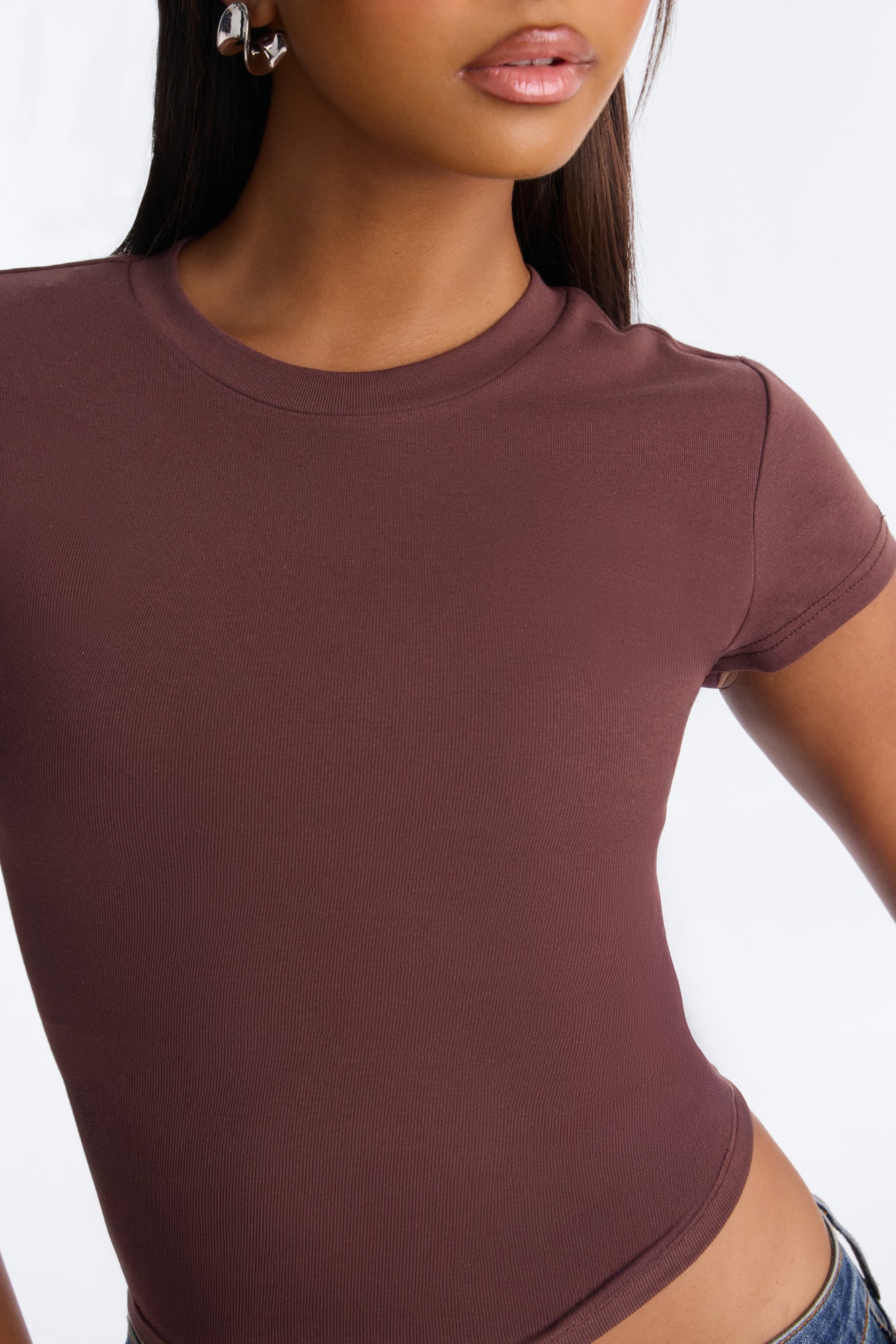 Ribbed Baby Tee Crew Neck - Brown
