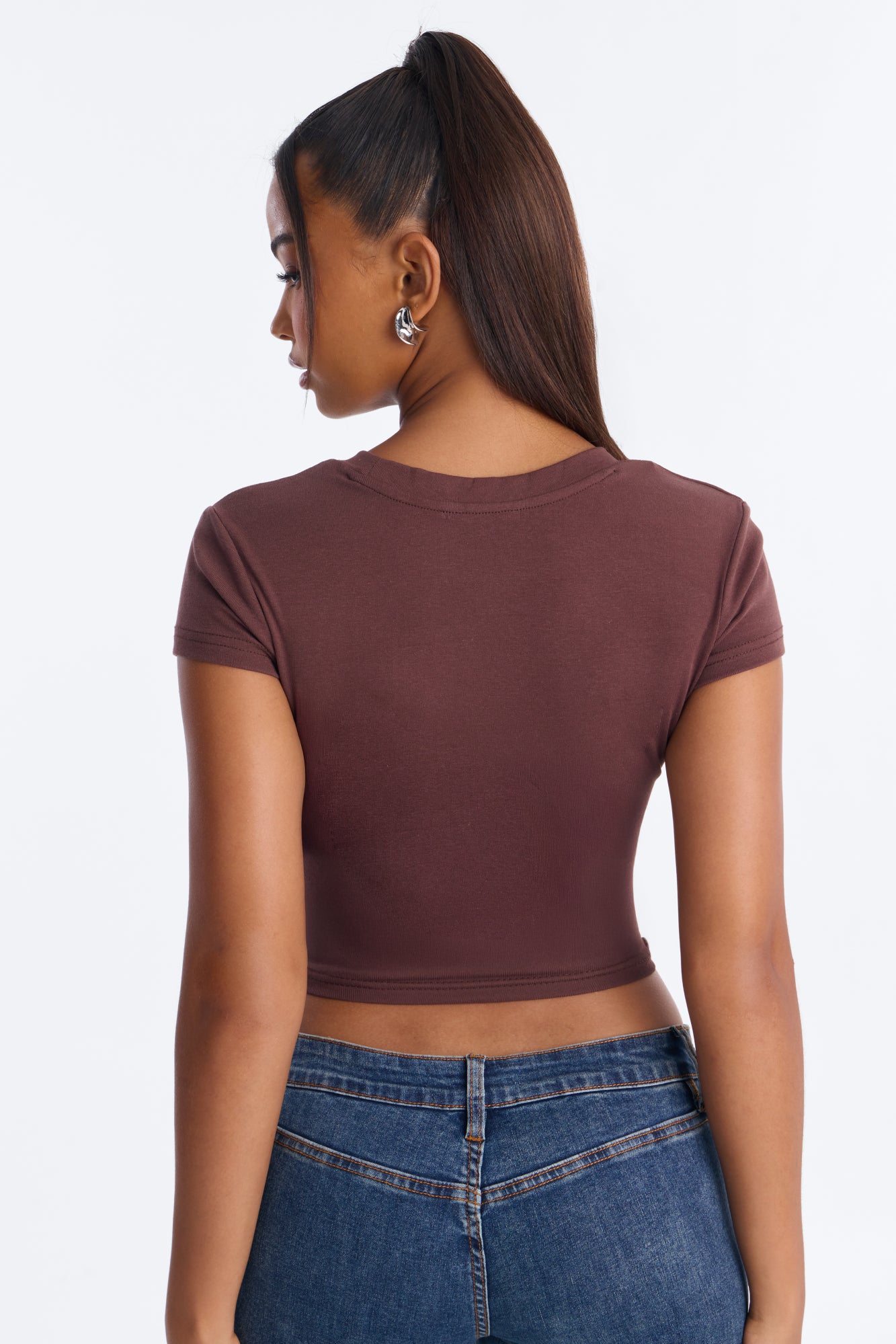 Ribbed Baby Tee Crew Neck - Brown