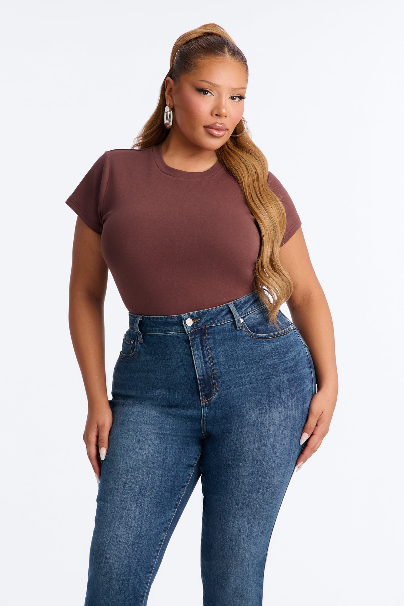 Ribbed Baby Tee Crew Neck - Brown