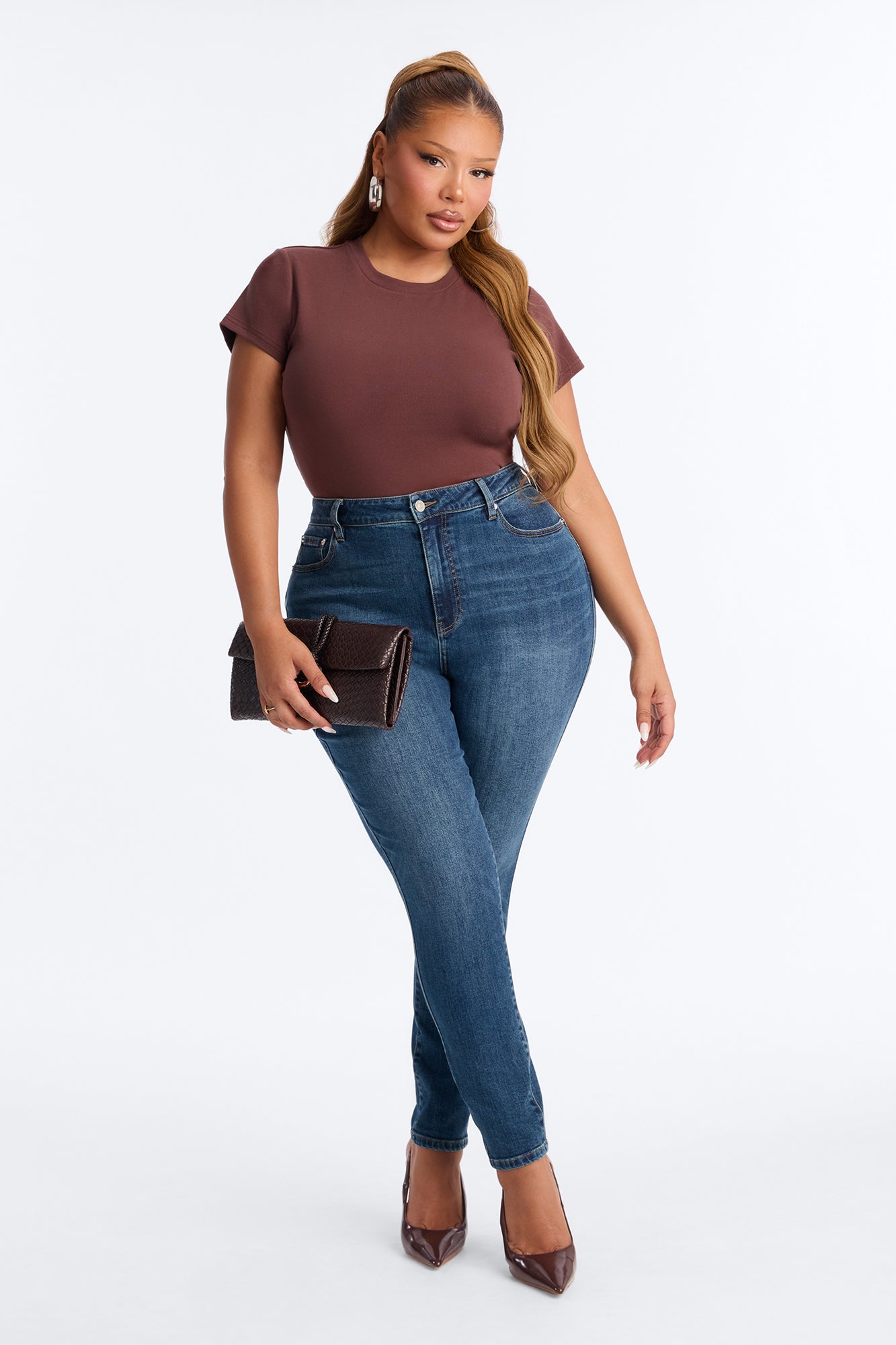 Ribbed Baby Tee Crew Neck - Brown