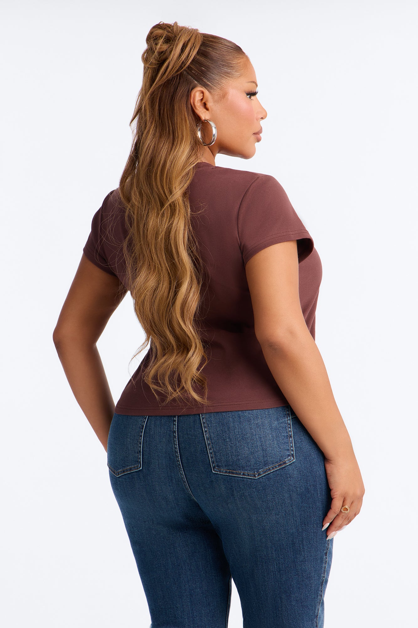 Ribbed Baby Tee Crew Neck - Brown
