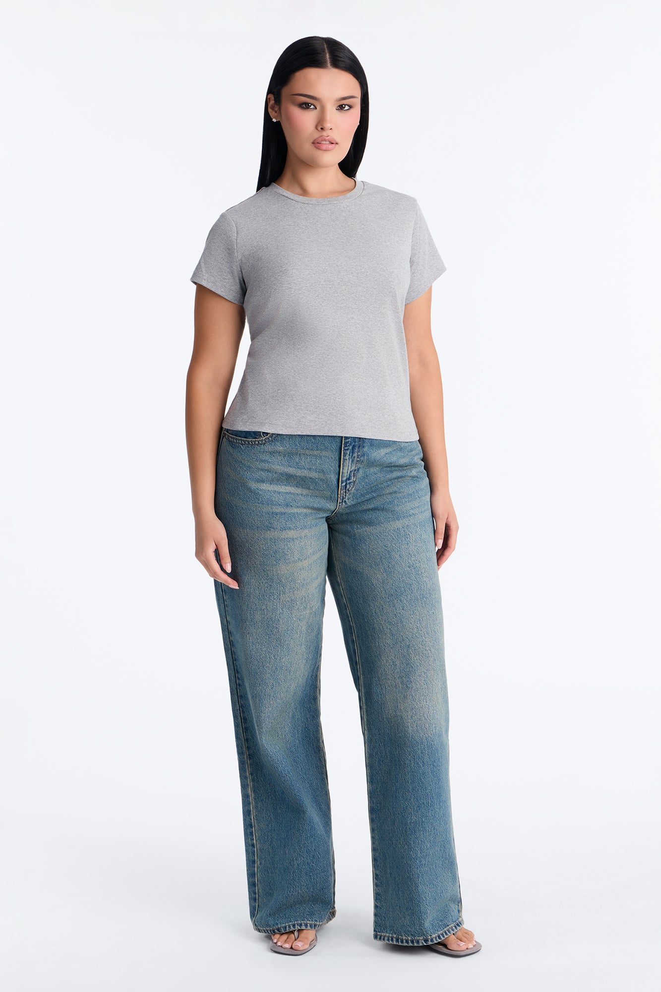 Ribbed Baby Tee Crew Neck - Light Heather Grey