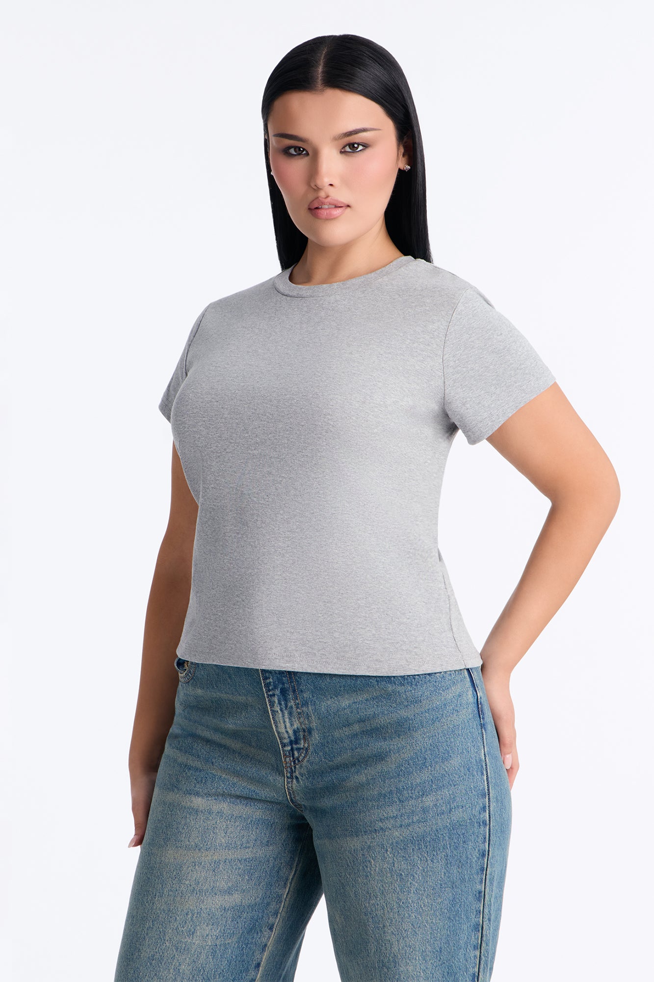 Ribbed Baby Tee Crew Neck - Light Heather Grey