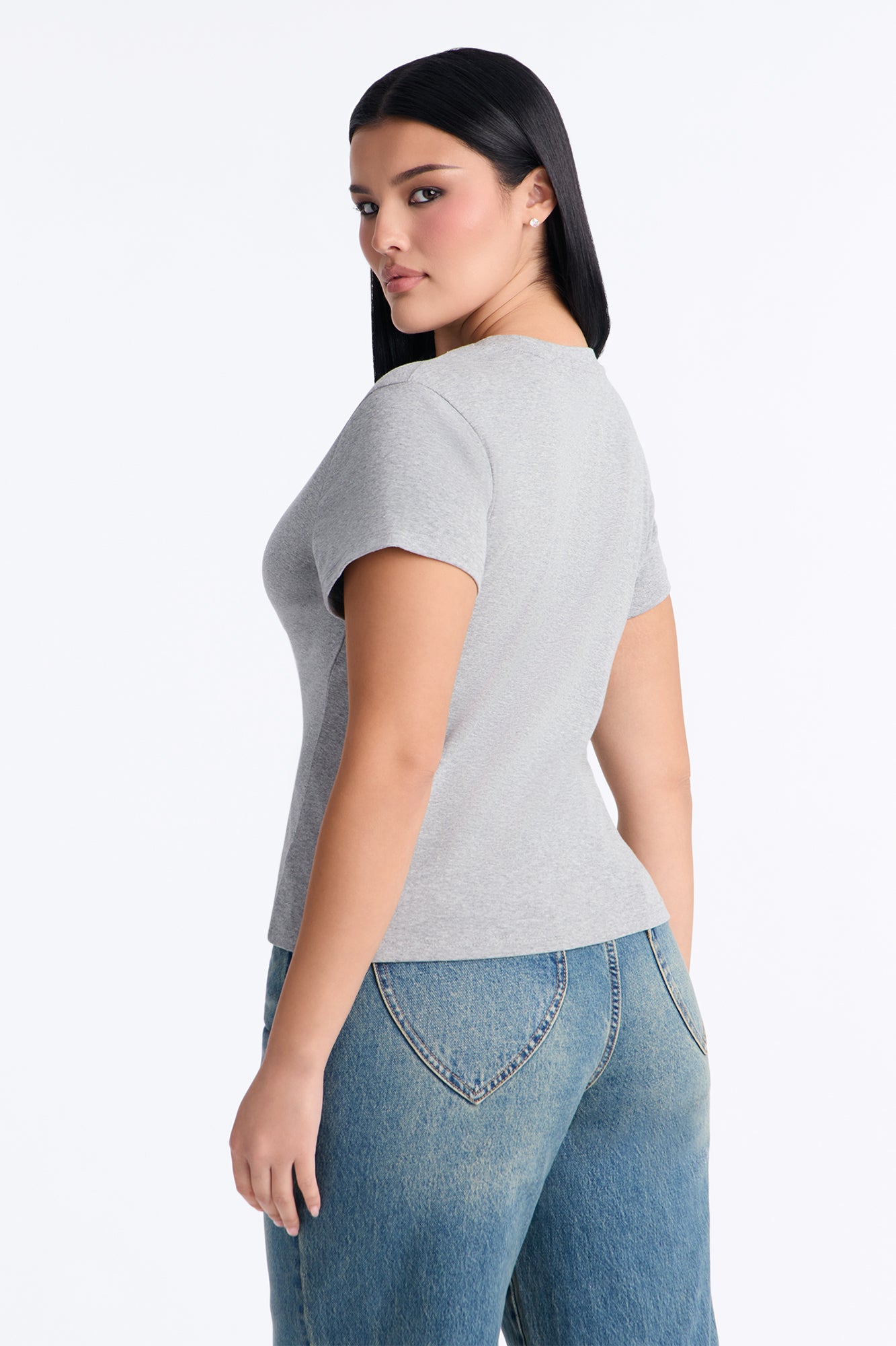 Ribbed Baby Tee Crew Neck - Light Heather Grey