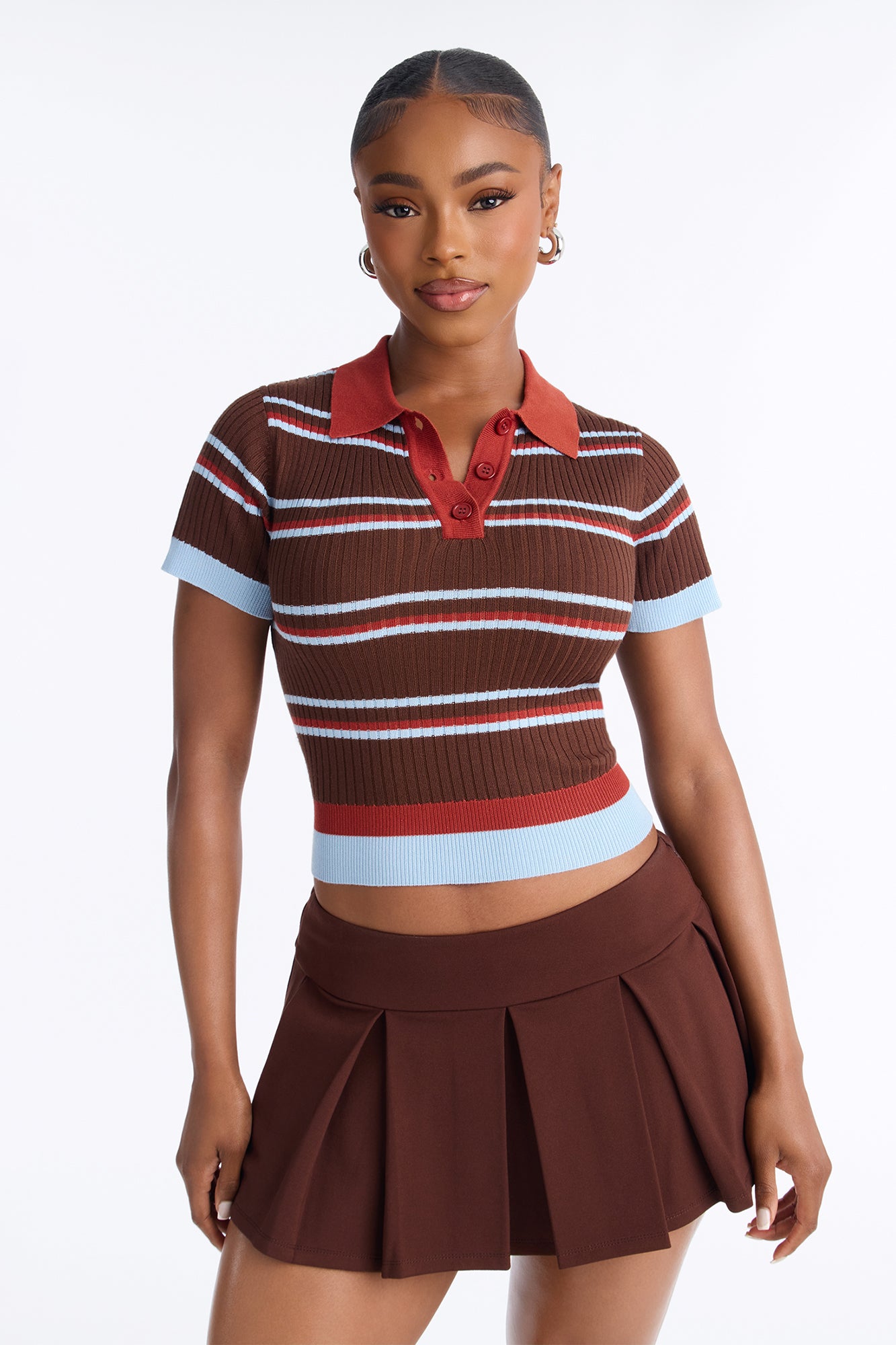 Gigi Short Sleeve Polo Sweater - Blue/combo