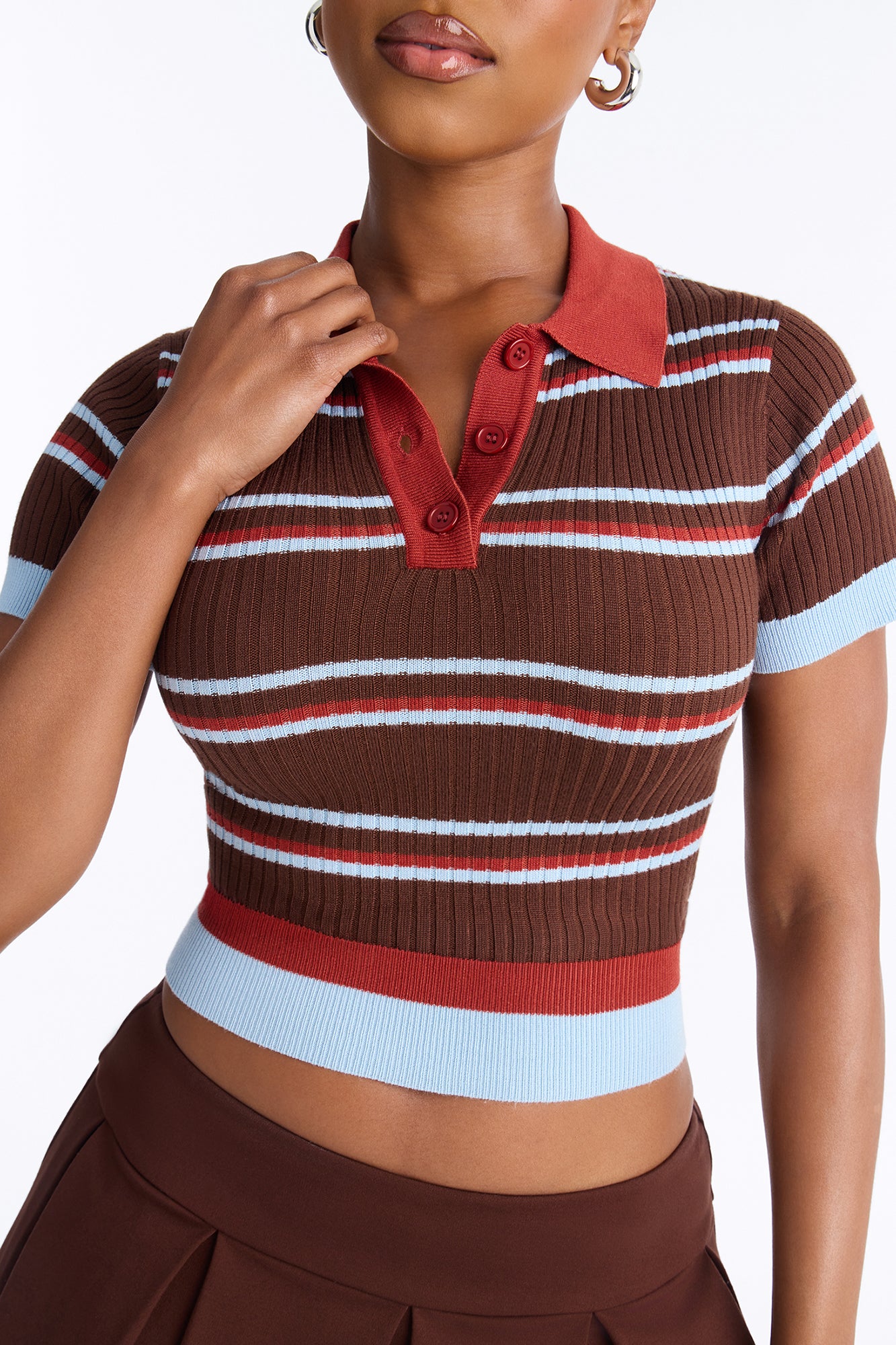 Gigi Short Sleeve Polo Sweater - Blue/combo