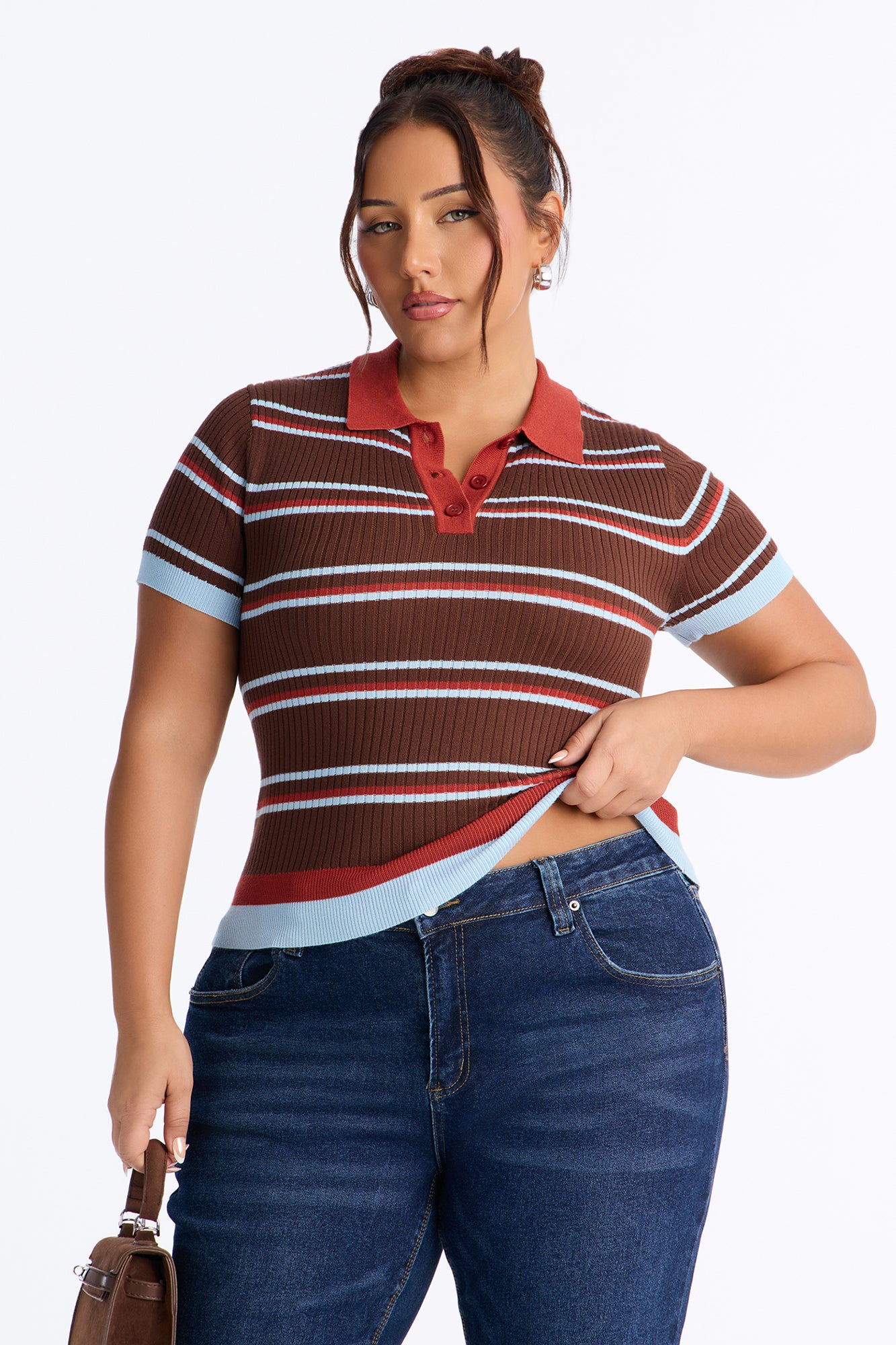 Gigi Short Sleeve Polo Sweater - Blue/combo