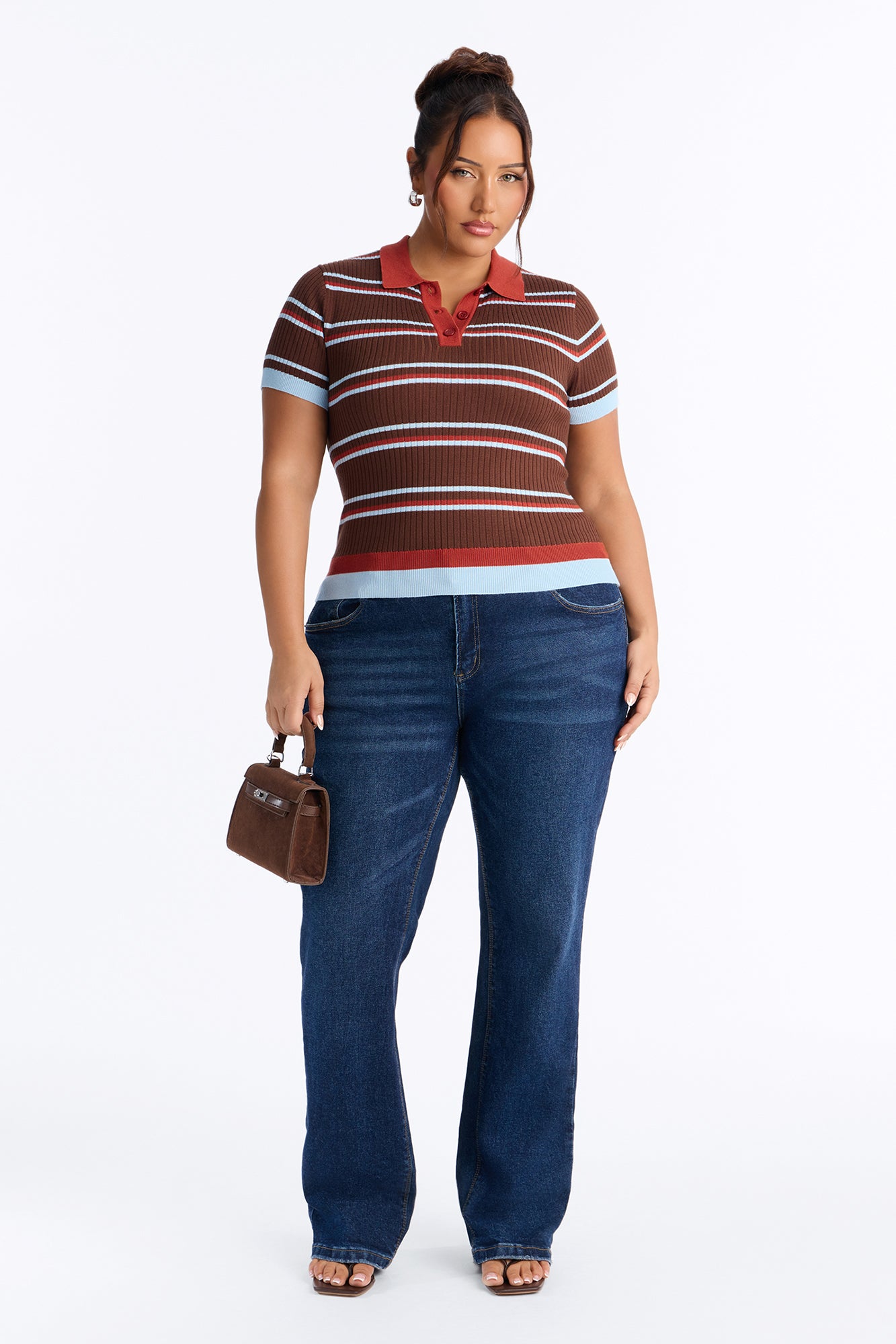 Gigi Short Sleeve Polo Sweater - Blue/combo