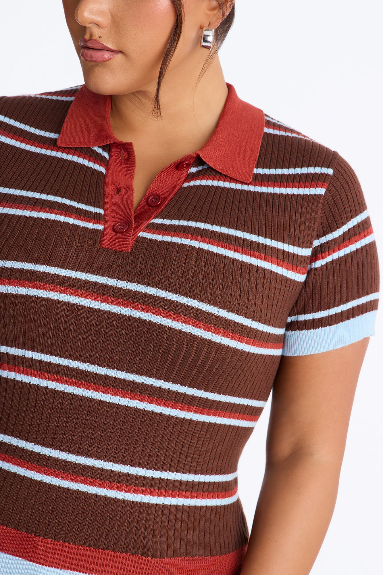 Gigi Short Sleeve Polo Sweater - Blue/combo