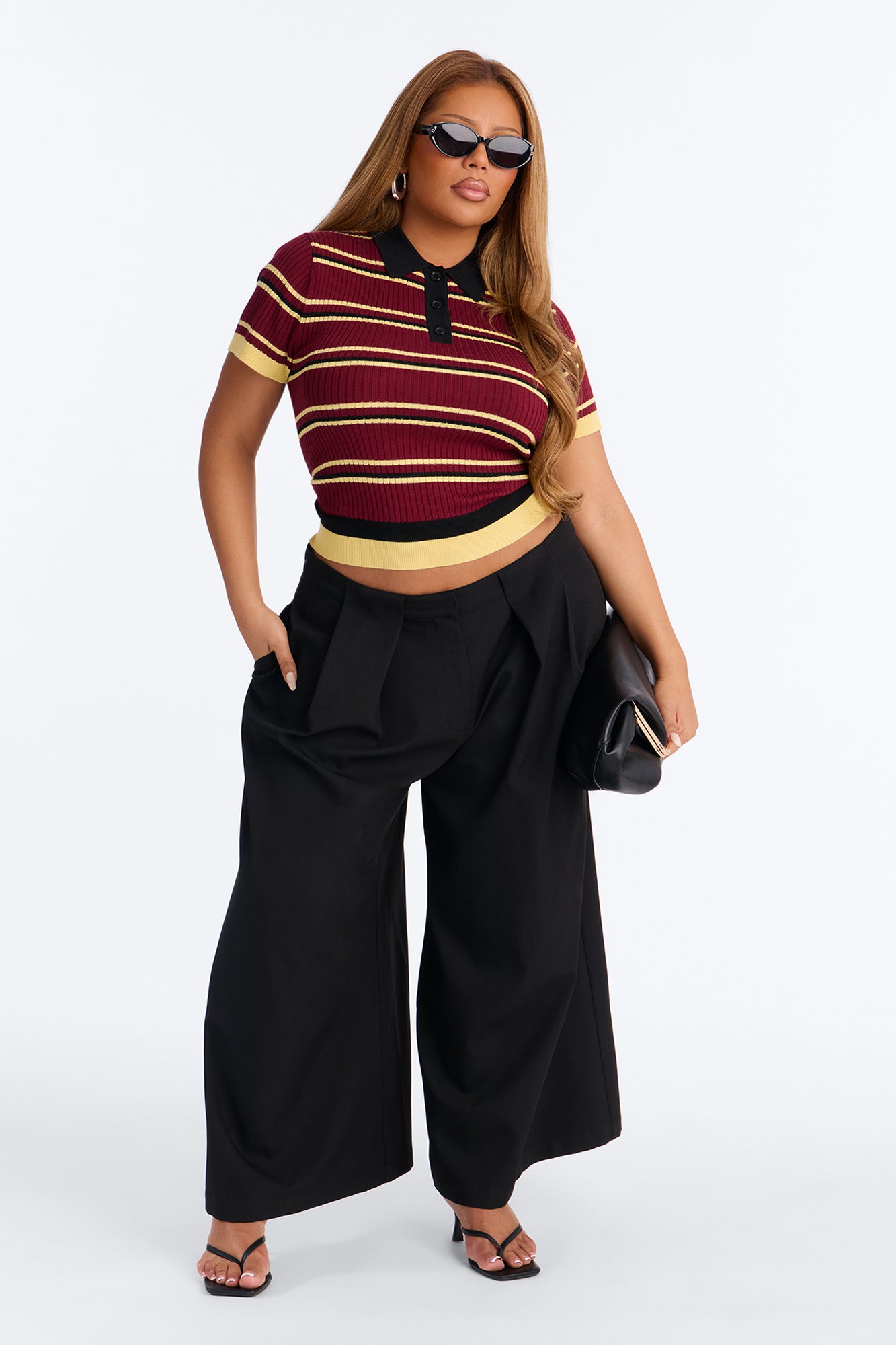 Gigi Short Sleeve Polo Sweater - Burgundy/combo
