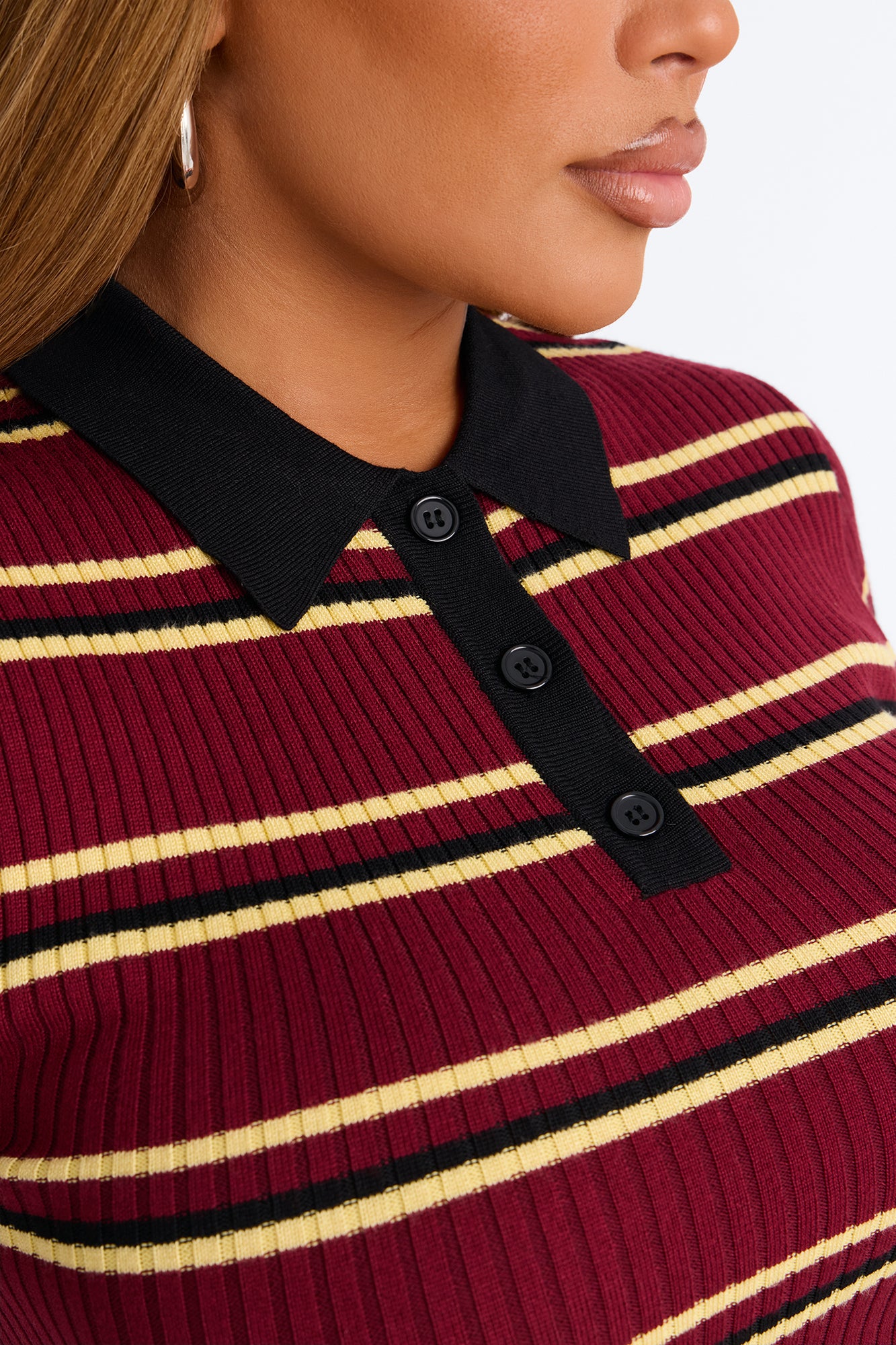 Gigi Short Sleeve Polo Sweater - Burgundy/combo