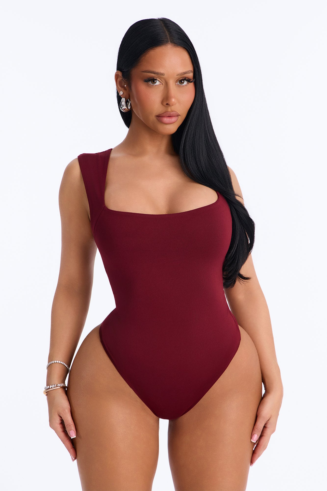 Serena Square Neck Bodysuit - Burgundy