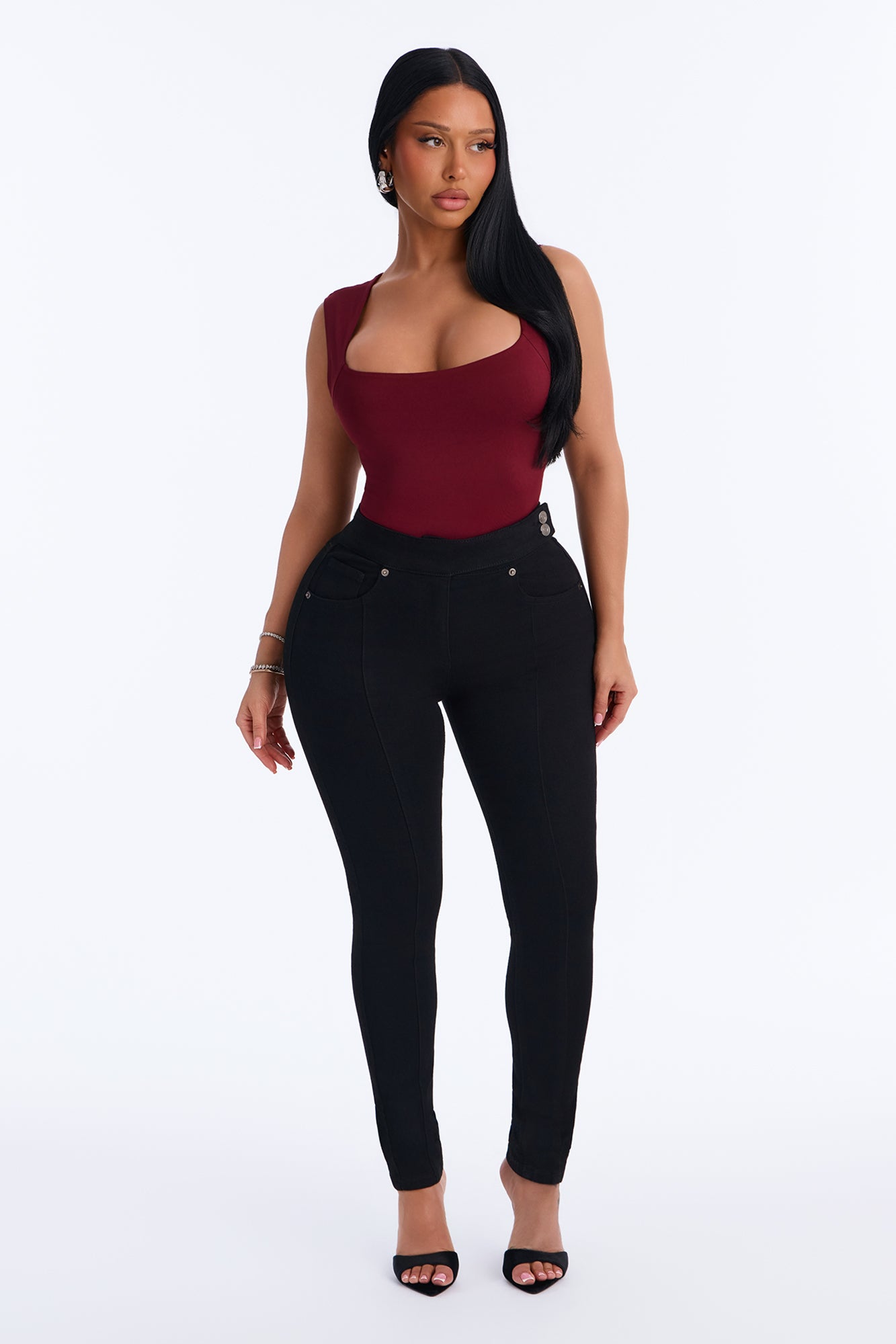Serena Square Neck Bodysuit - Burgundy