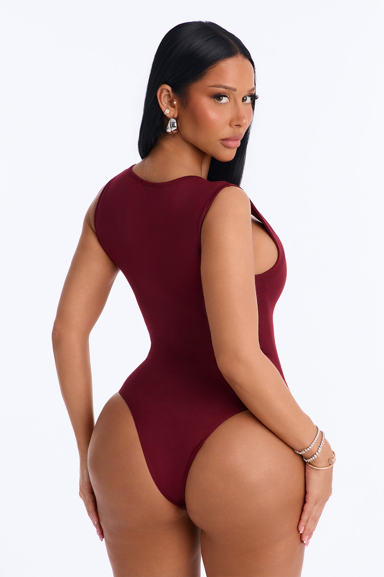 Serena Square Neck Bodysuit - Burgundy