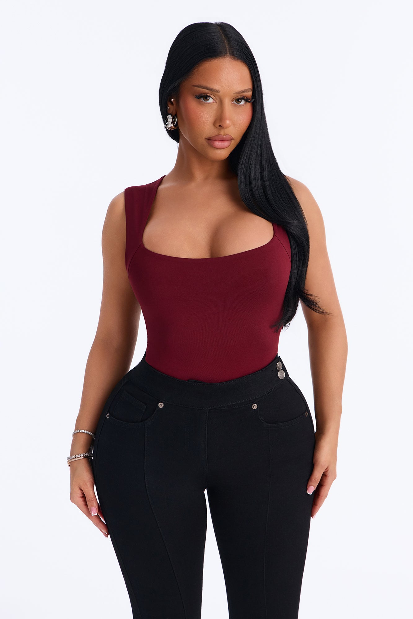 Serena Square Neck Bodysuit - Burgundy