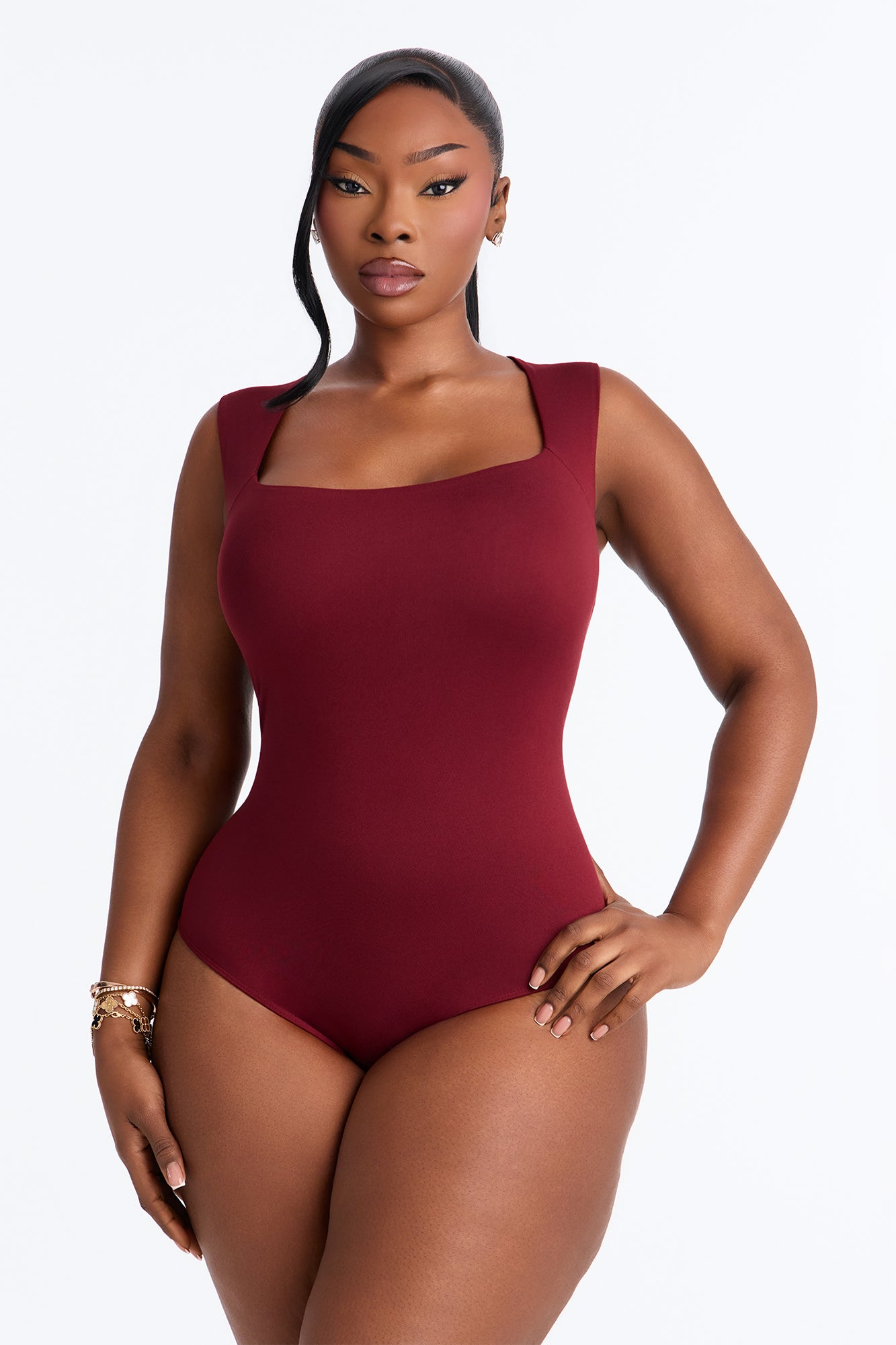 Serena Square Neck Bodysuit - Burgundy