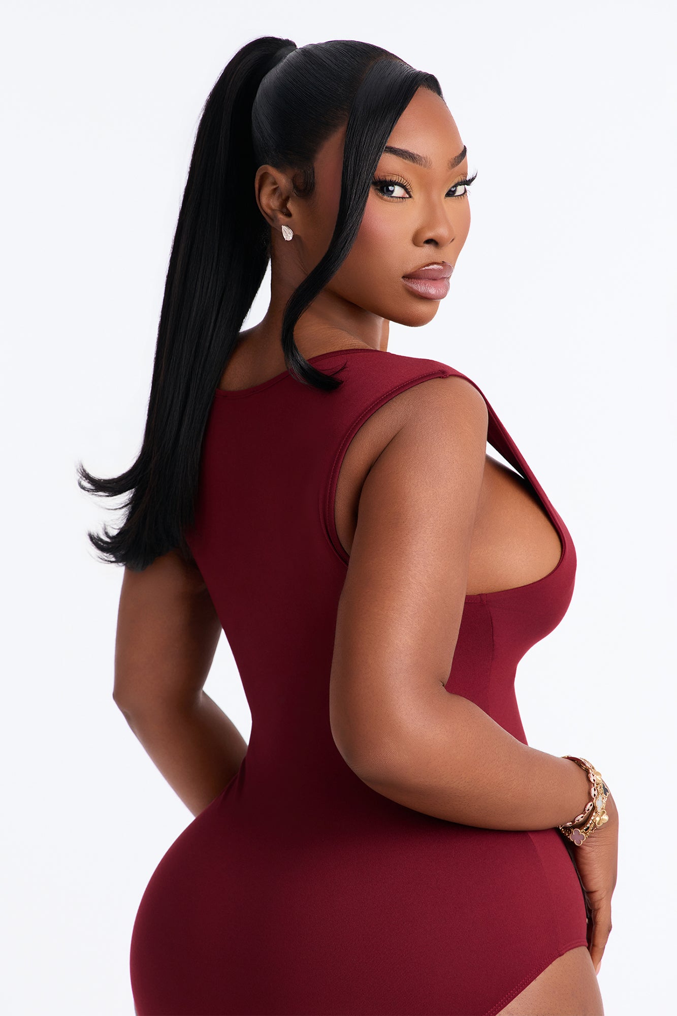 Serena Square Neck Bodysuit - Burgundy