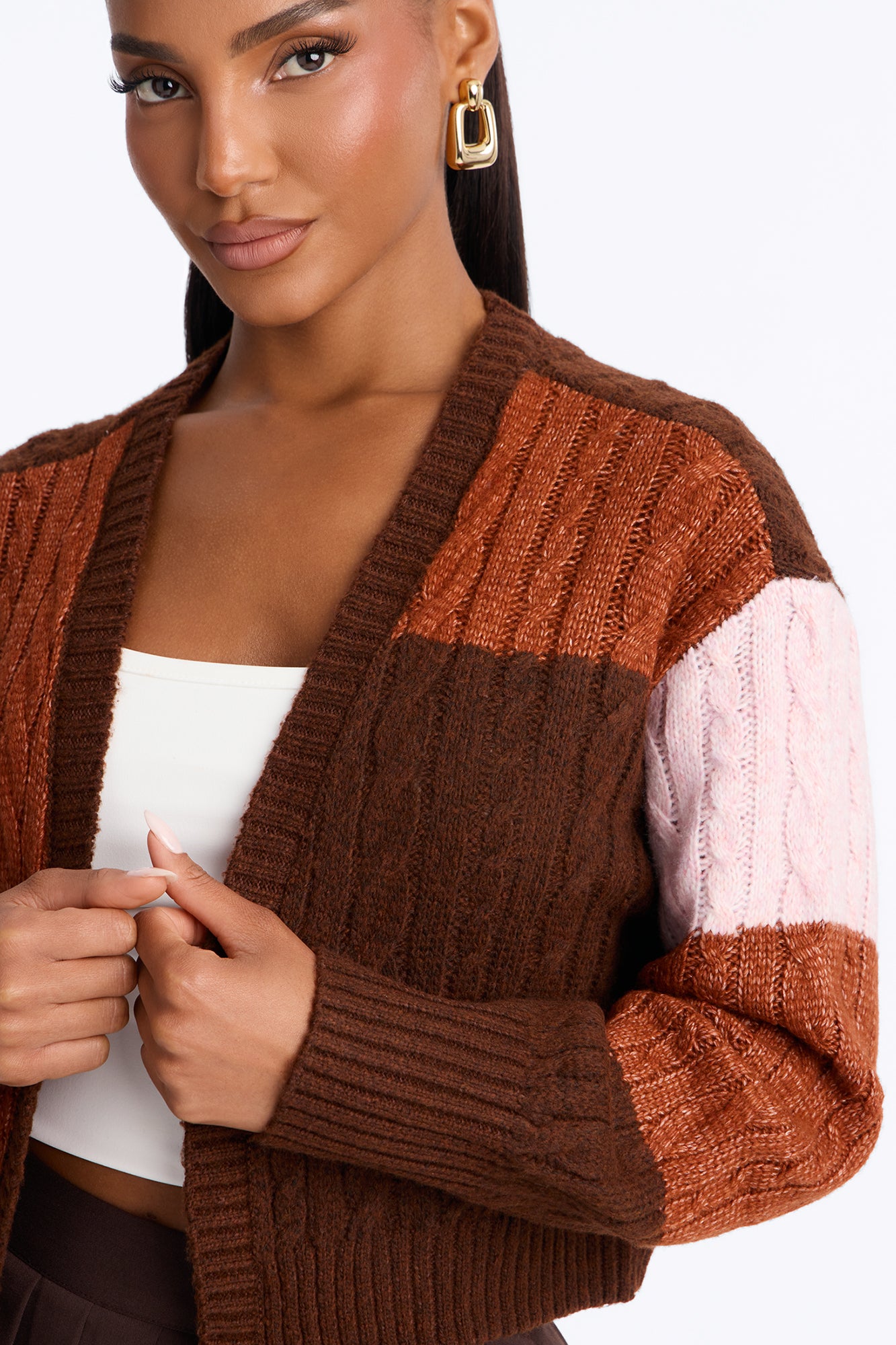 Amari Long Sleeve Cardigan - Brown/combo