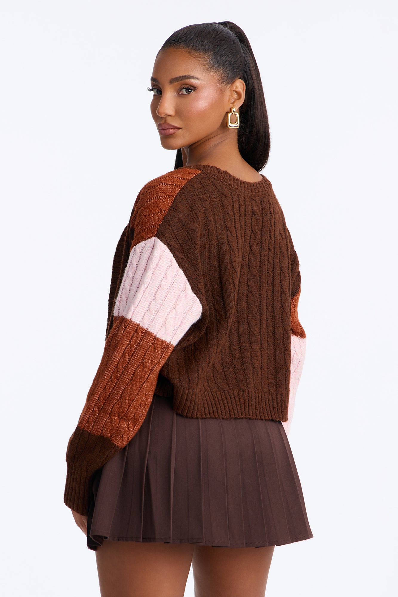 Amari Long Sleeve Cardigan - Brown/combo