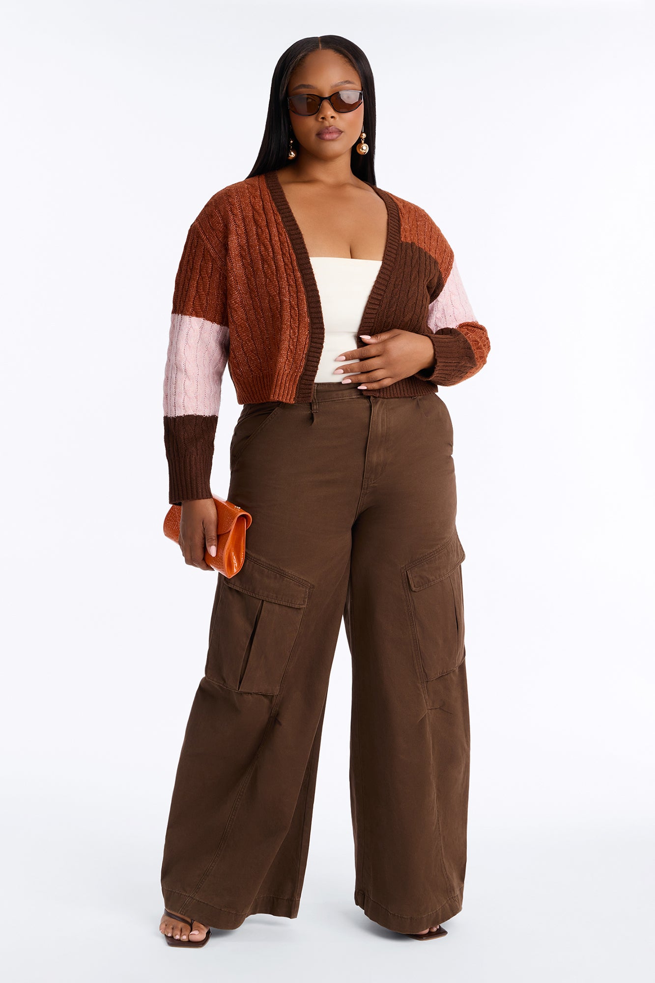 Amari Long Sleeve Cardigan - Brown/combo