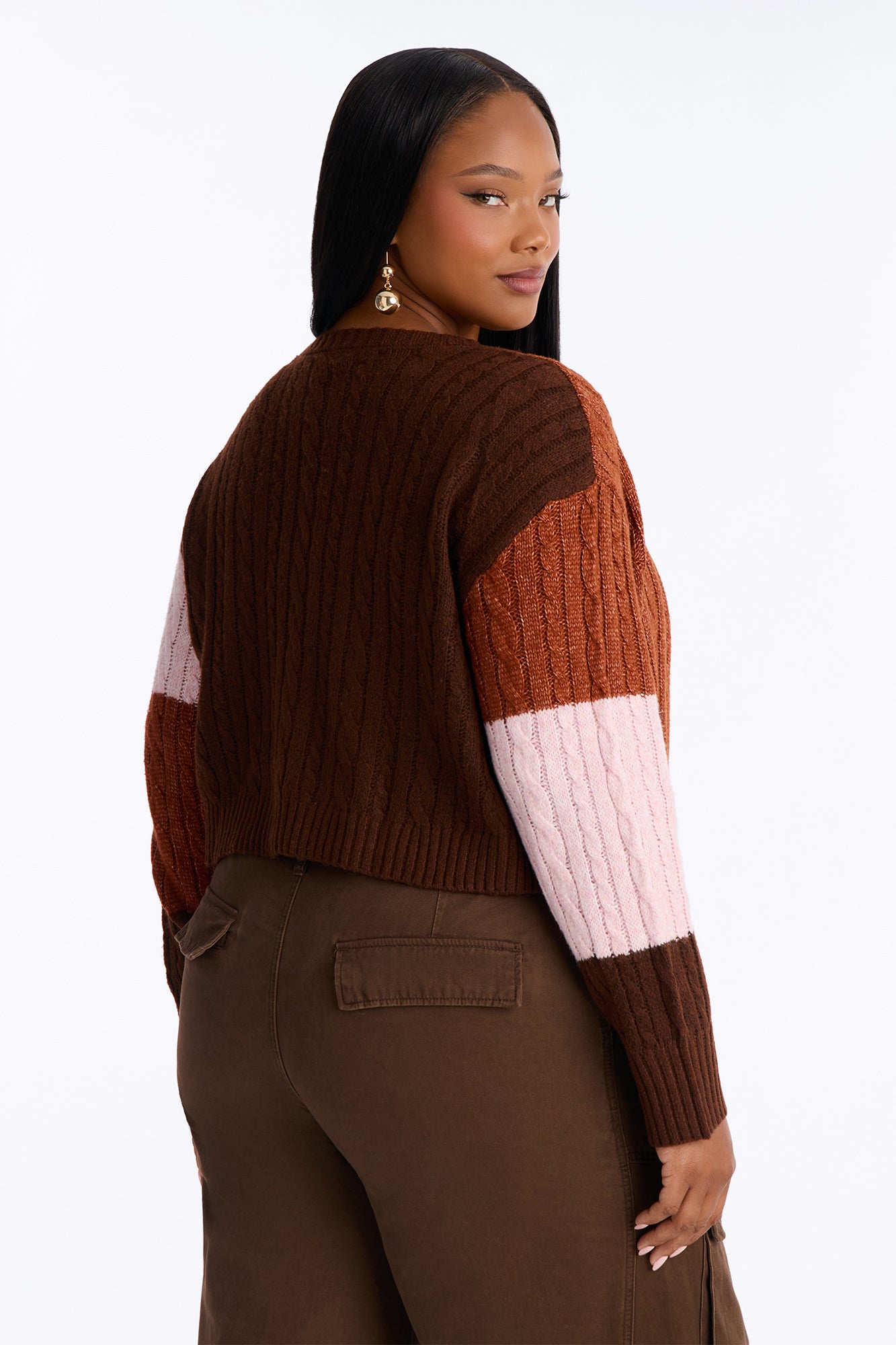 Amari Long Sleeve Cardigan - Brown/combo