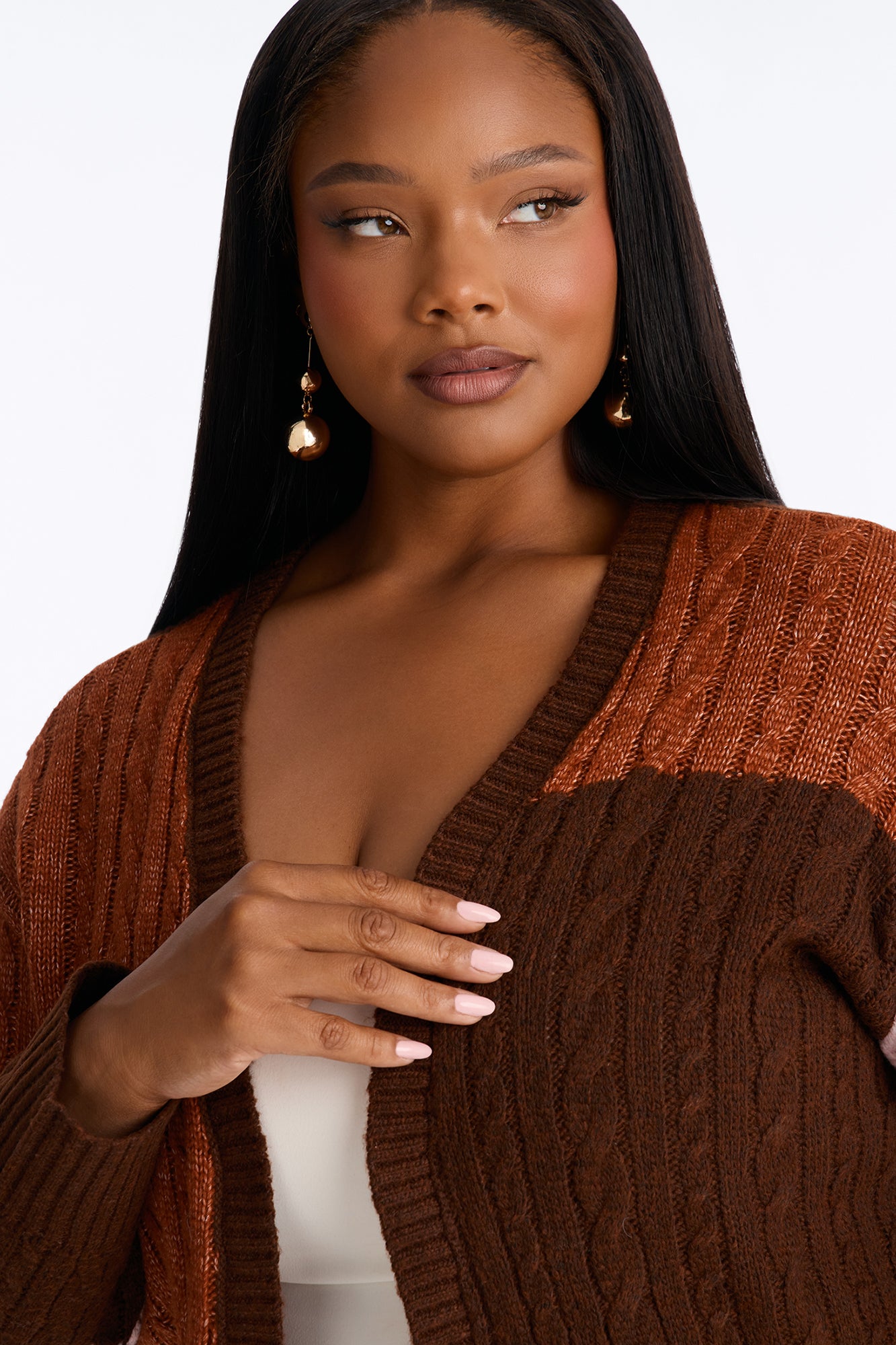 Amari Long Sleeve Cardigan - Brown/combo