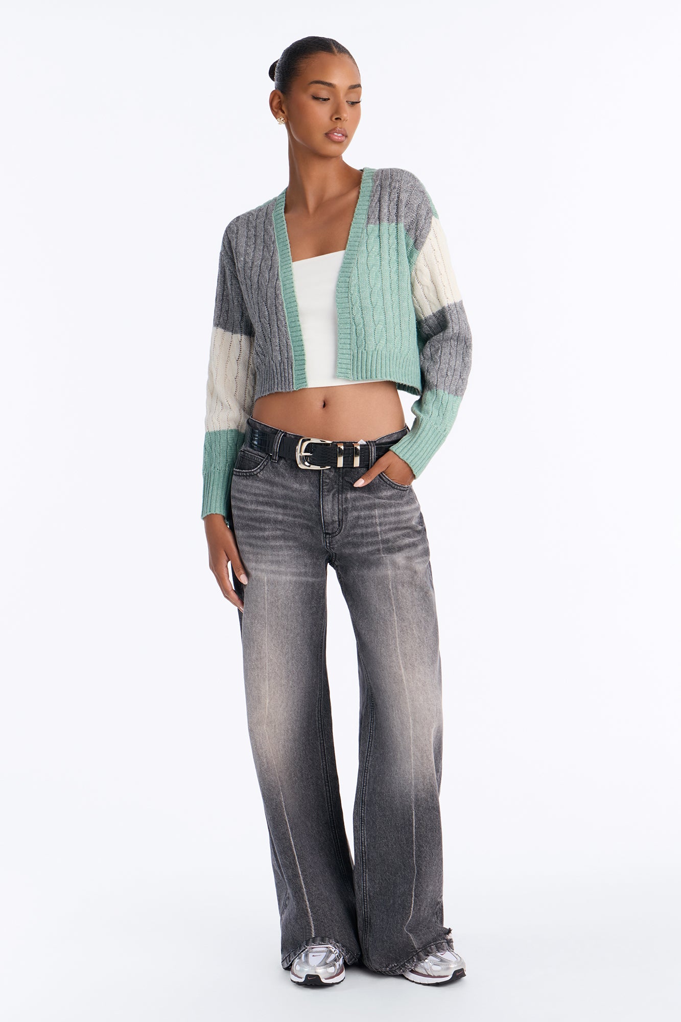 Amari Long Sleeve Cardigan - Sage/combo
