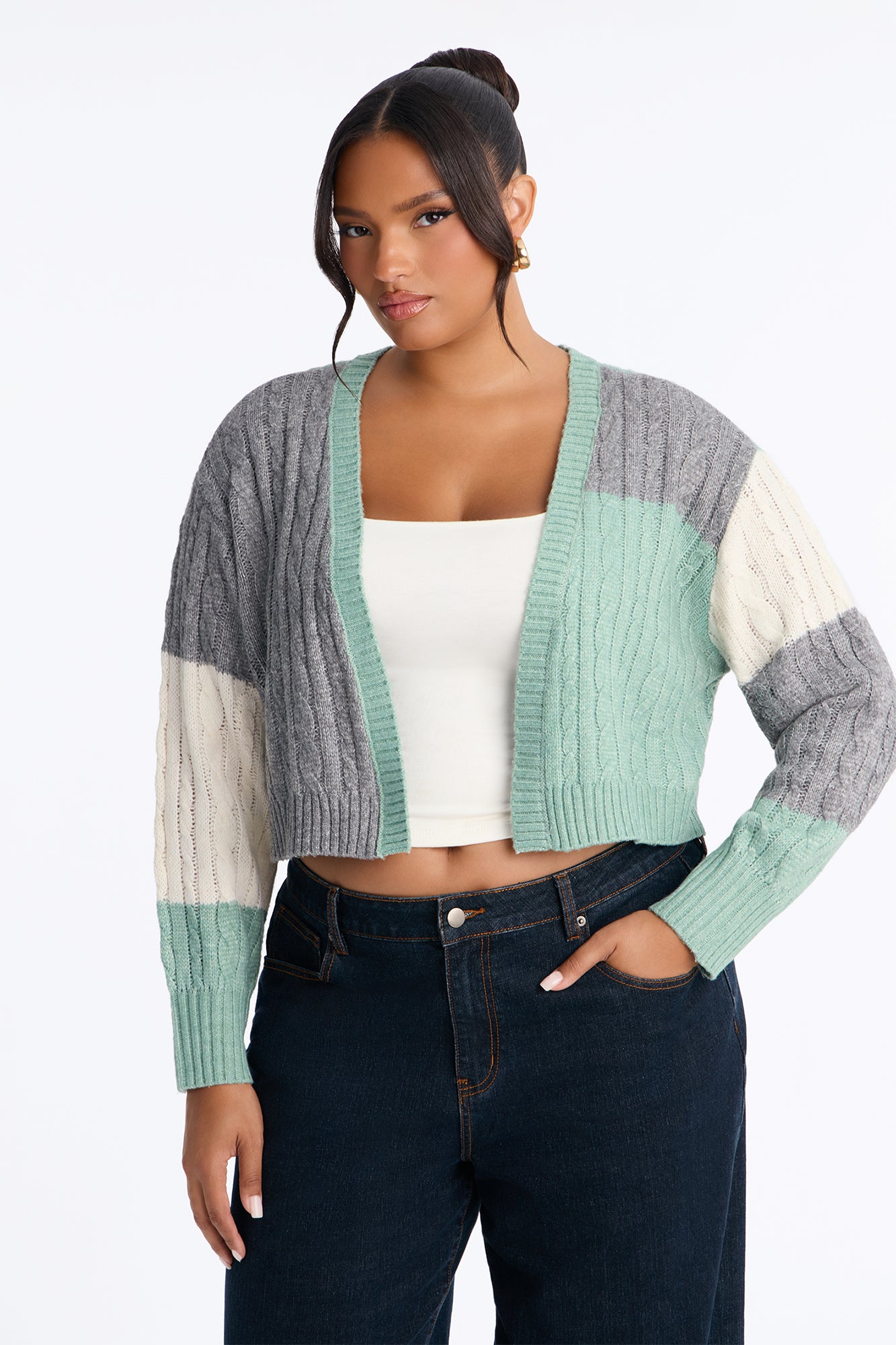 Amari Long Sleeve Cardigan - Sage/combo
