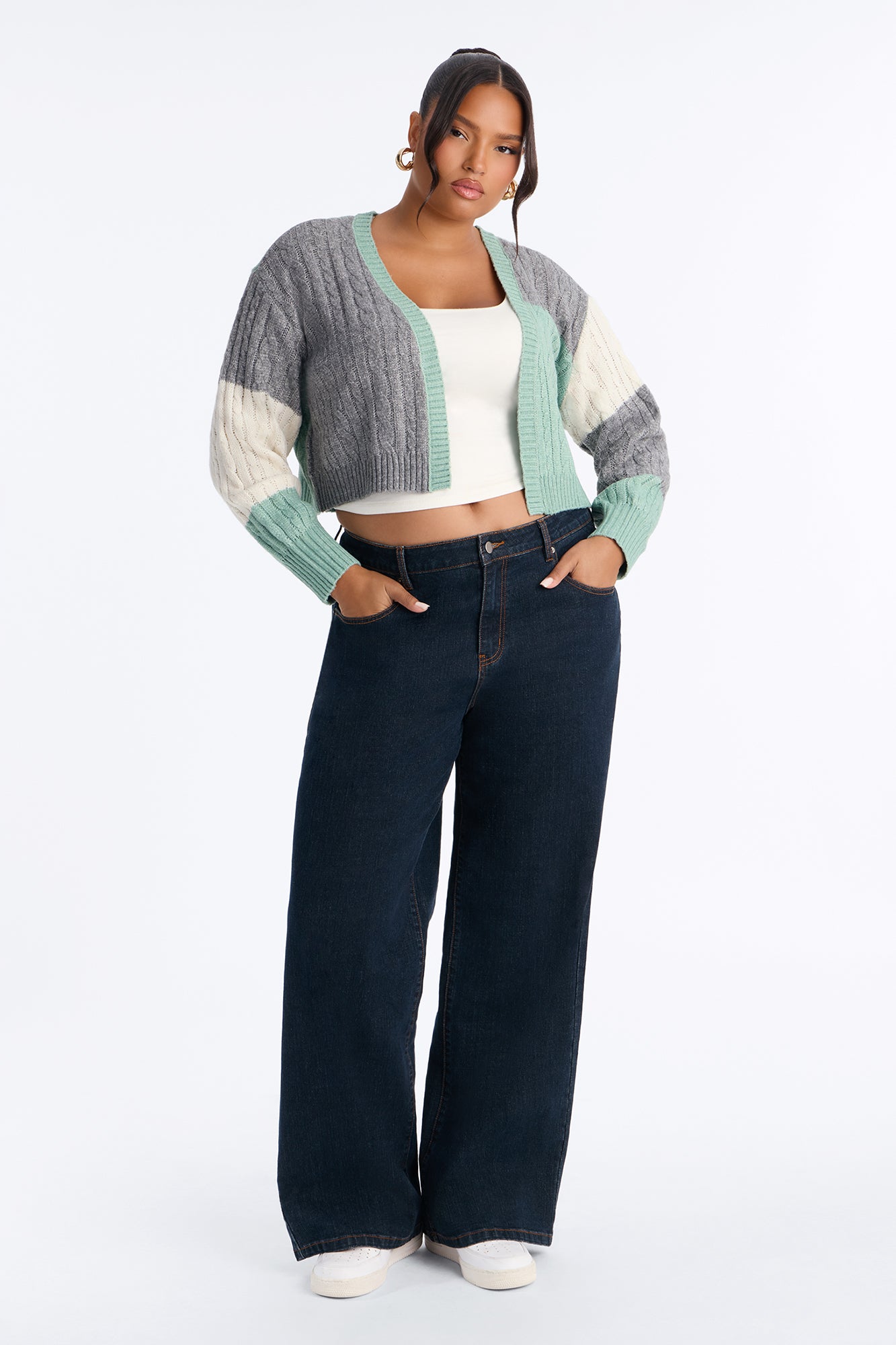 Amari Long Sleeve Cardigan - Sage/combo