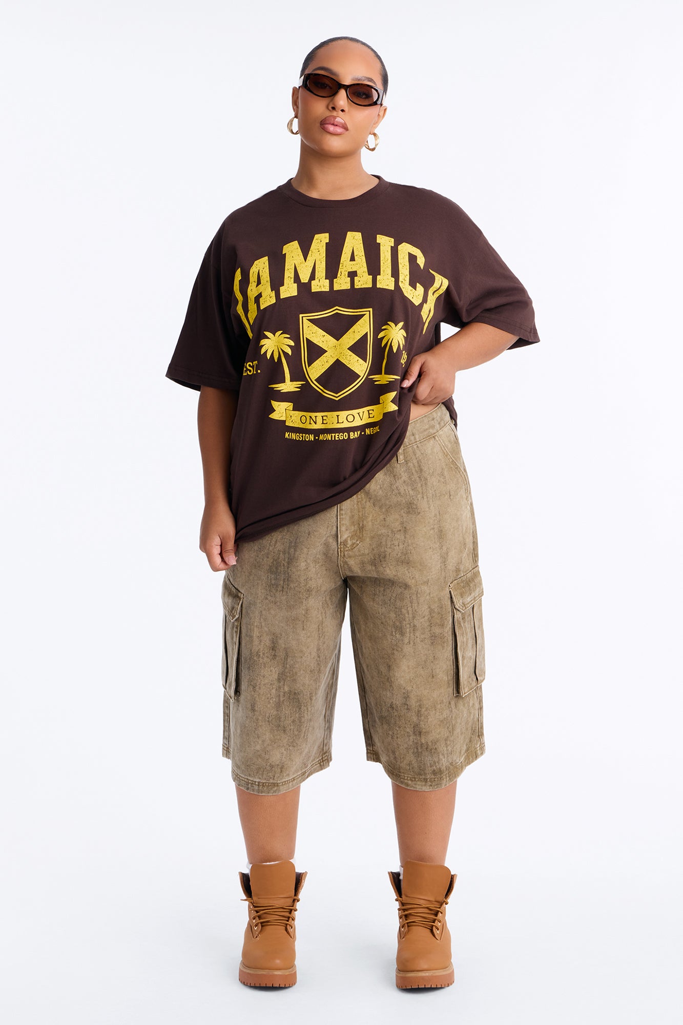 Jamaica One Love Oversized Tee - Brown
