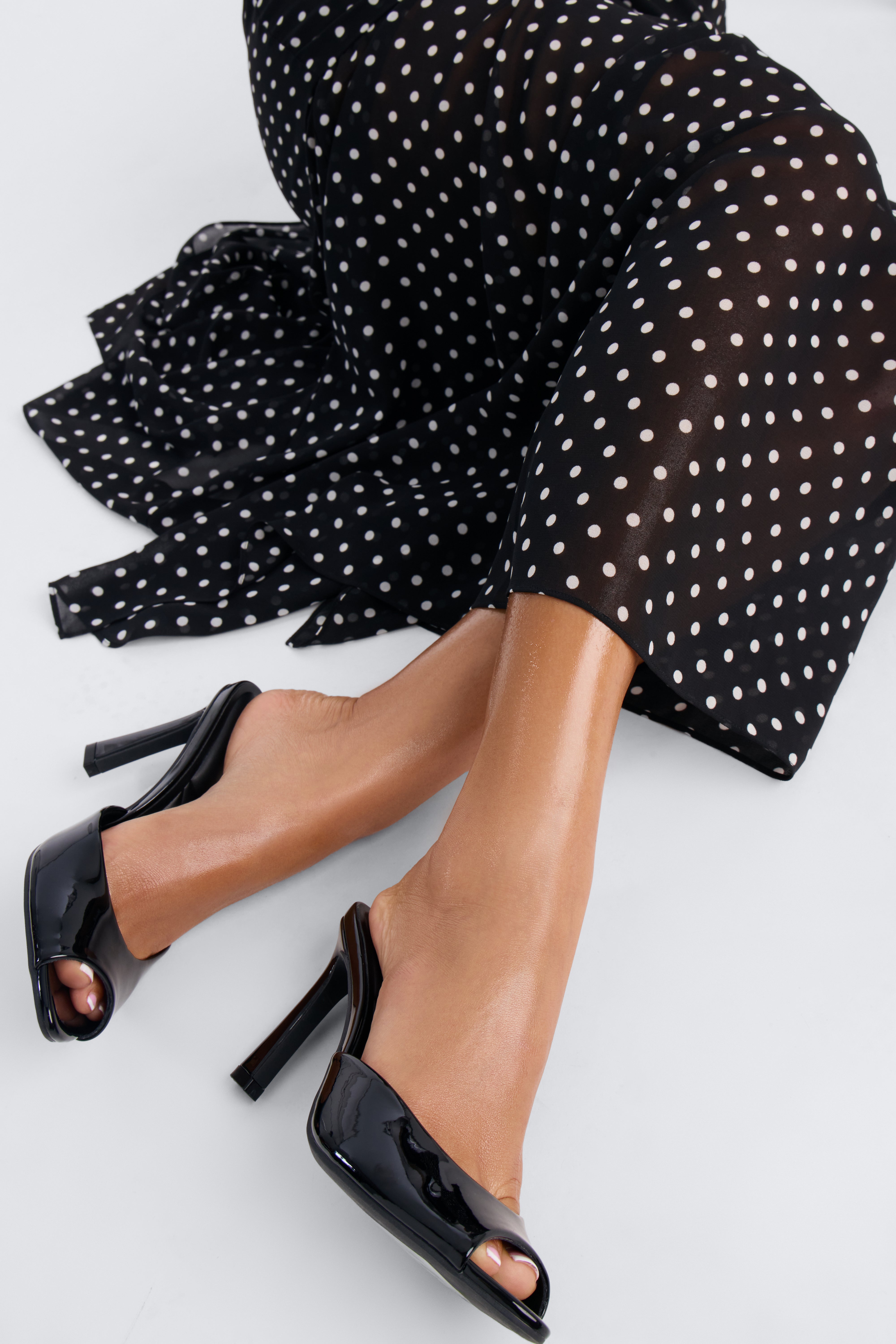 In Control Peep Toe Patent Heels - Black
