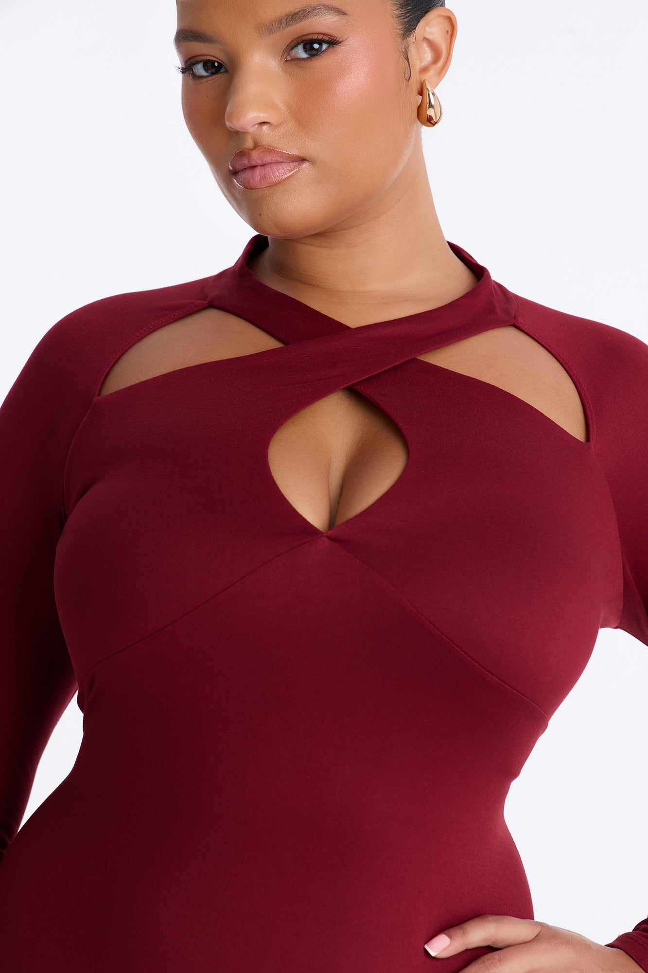 Emily Cross Front Midi Dress - Wine