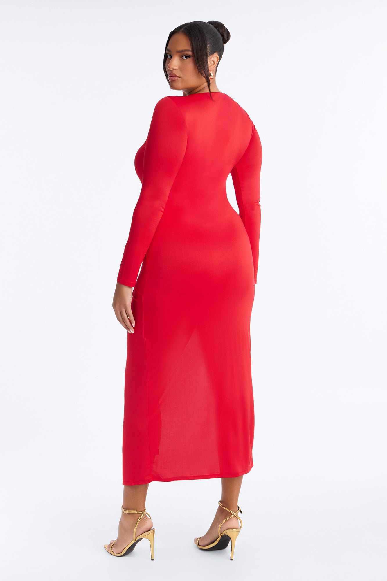 Lillien Ruched Draped Midi Dress - Red