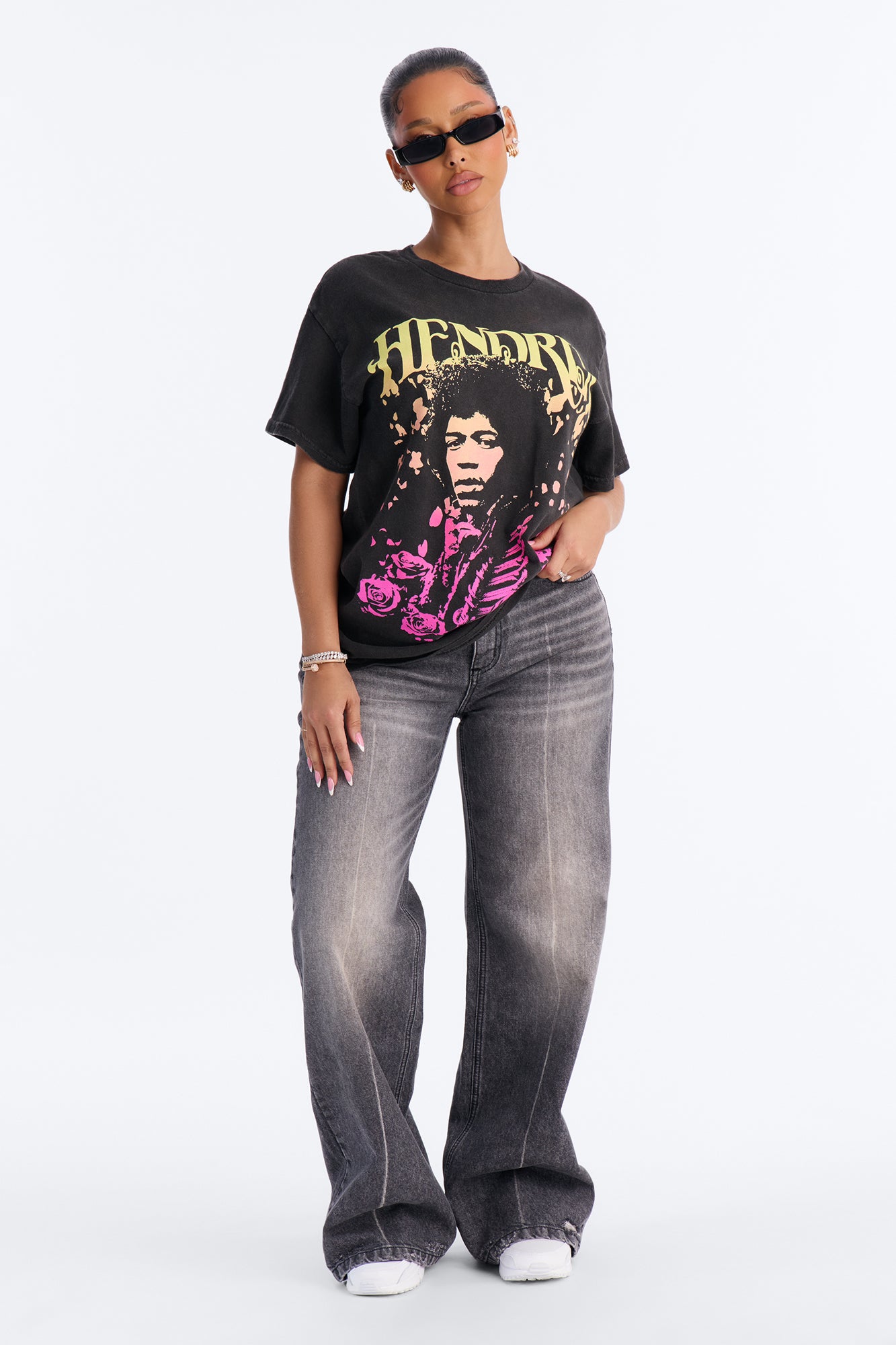 Jimi Hendrix Rose Washed Tee - Black