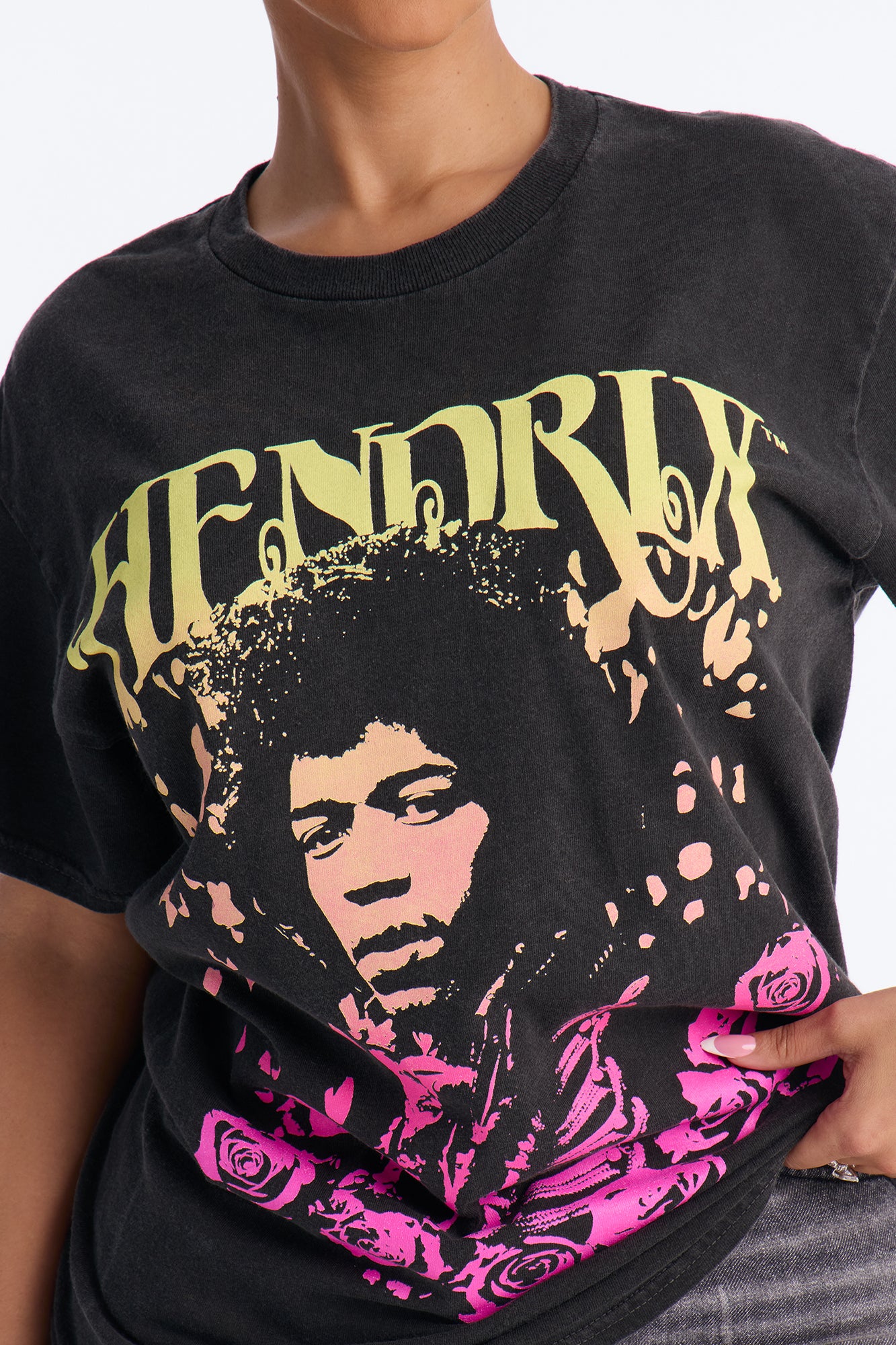 Jimi Hendrix Rose Washed Tee - Black