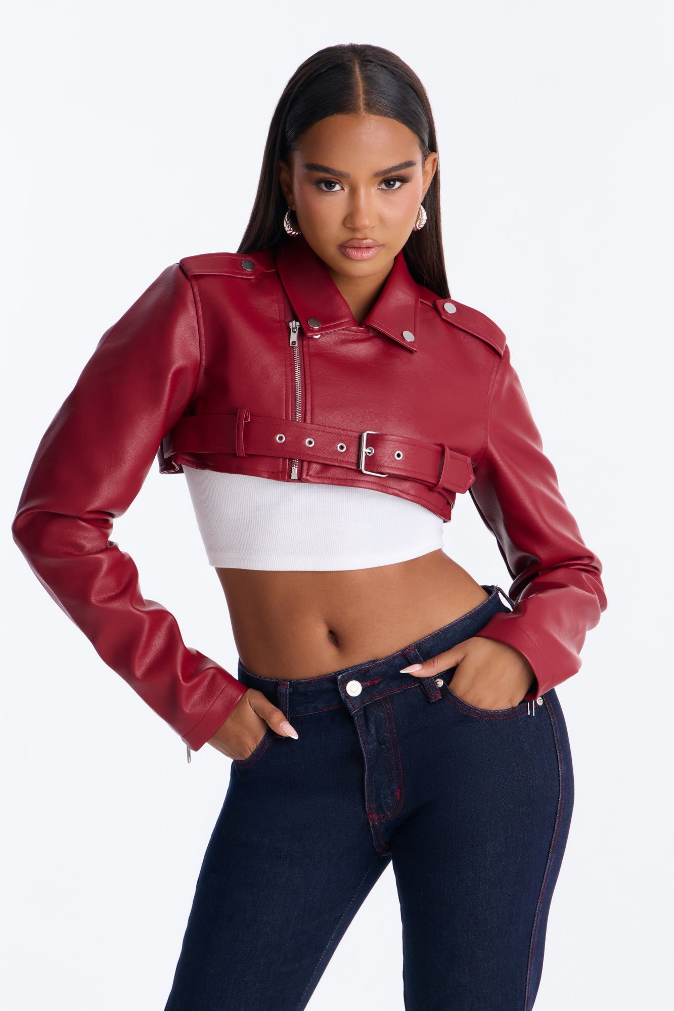 Pop It Crop It Faux Leather Jacket - Red