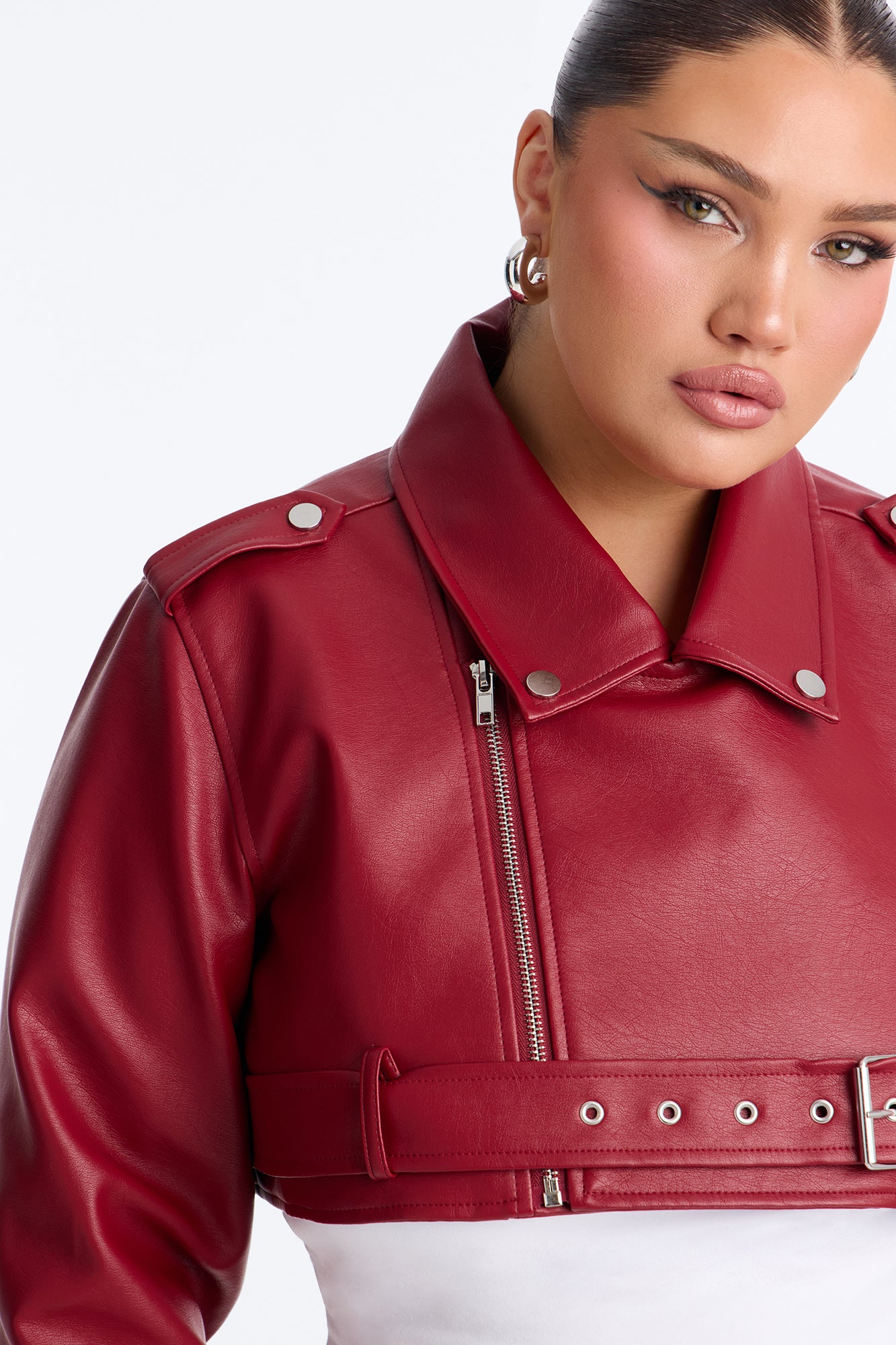 Pop It Crop It Faux Leather Jacket - Red