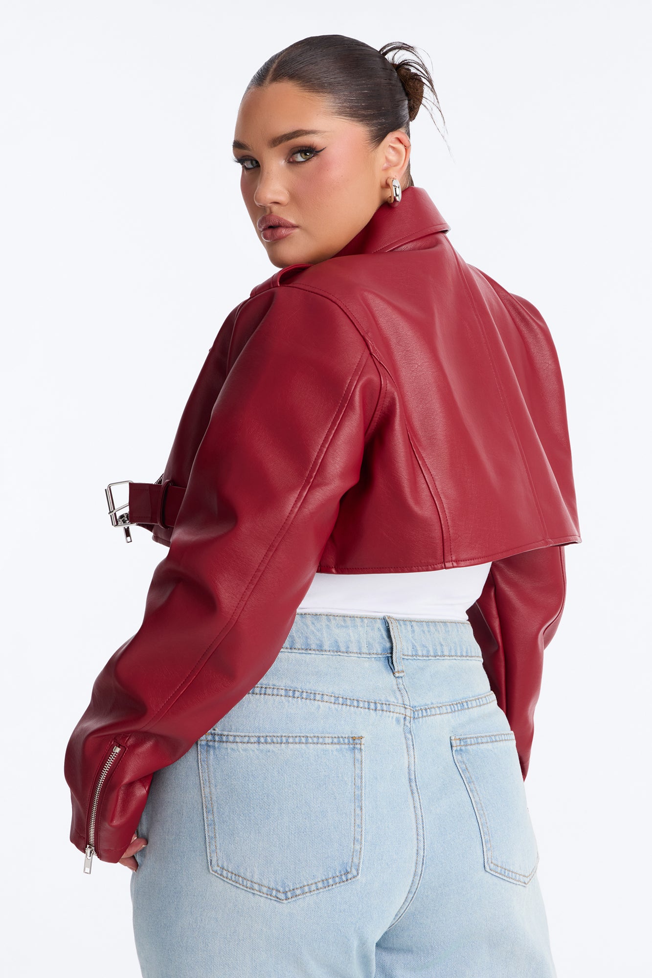 Pop It Crop It Faux Leather Jacket - Red
