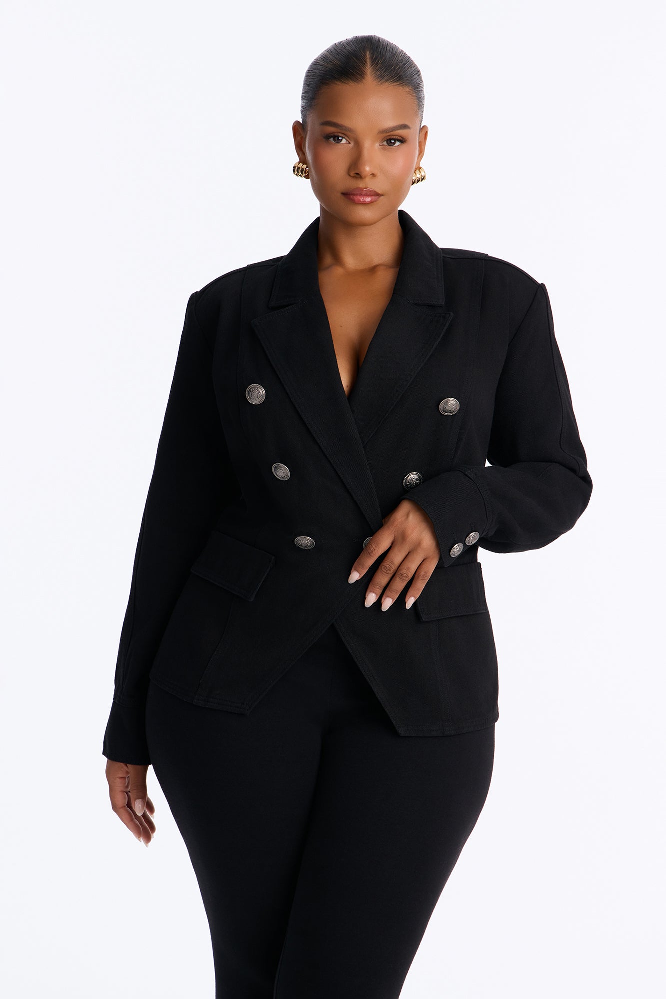 Such Dedication Double Breasted Denim Blazer - Black