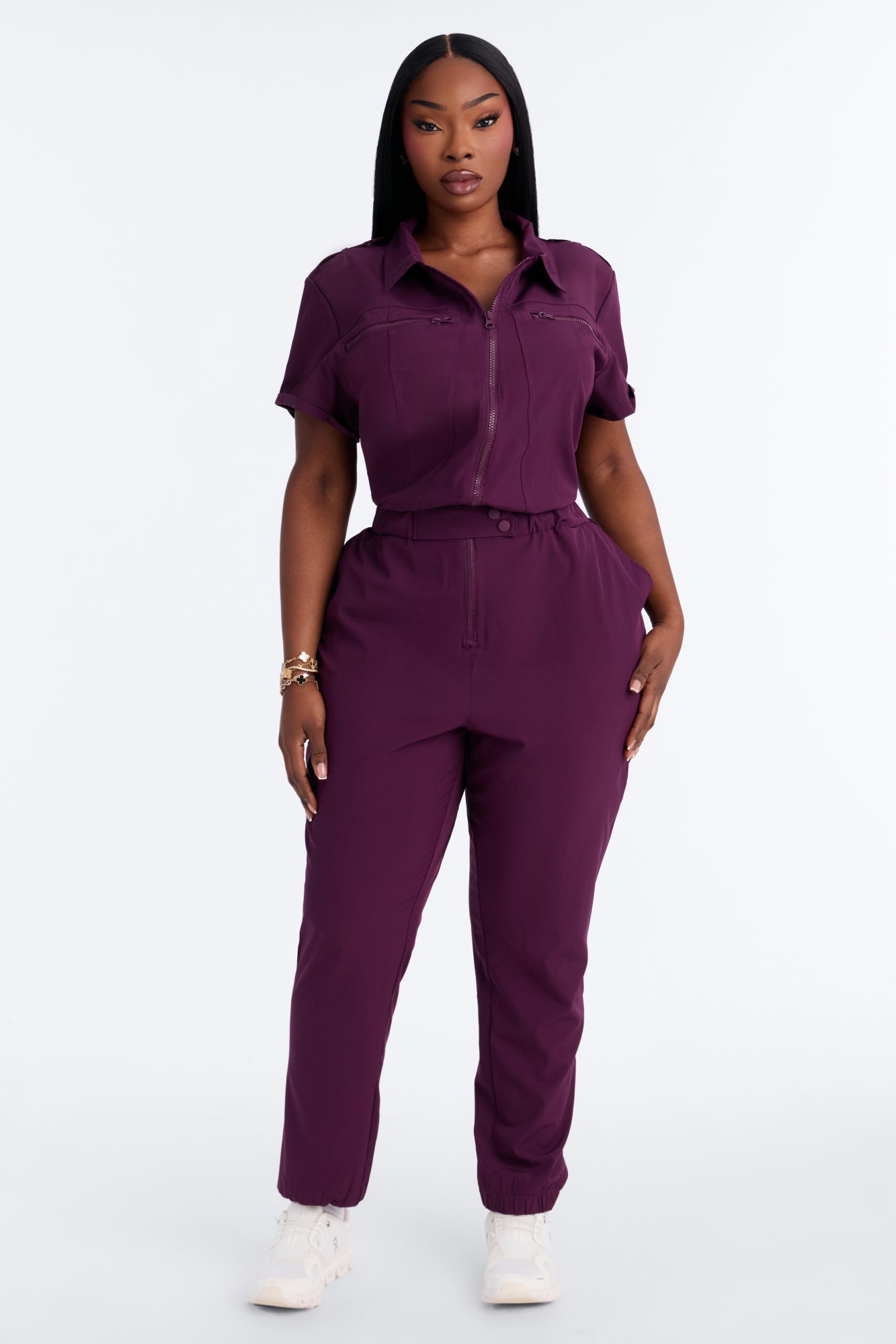 On Call Stretch Uniform Scrub Jumpsuit - Plum