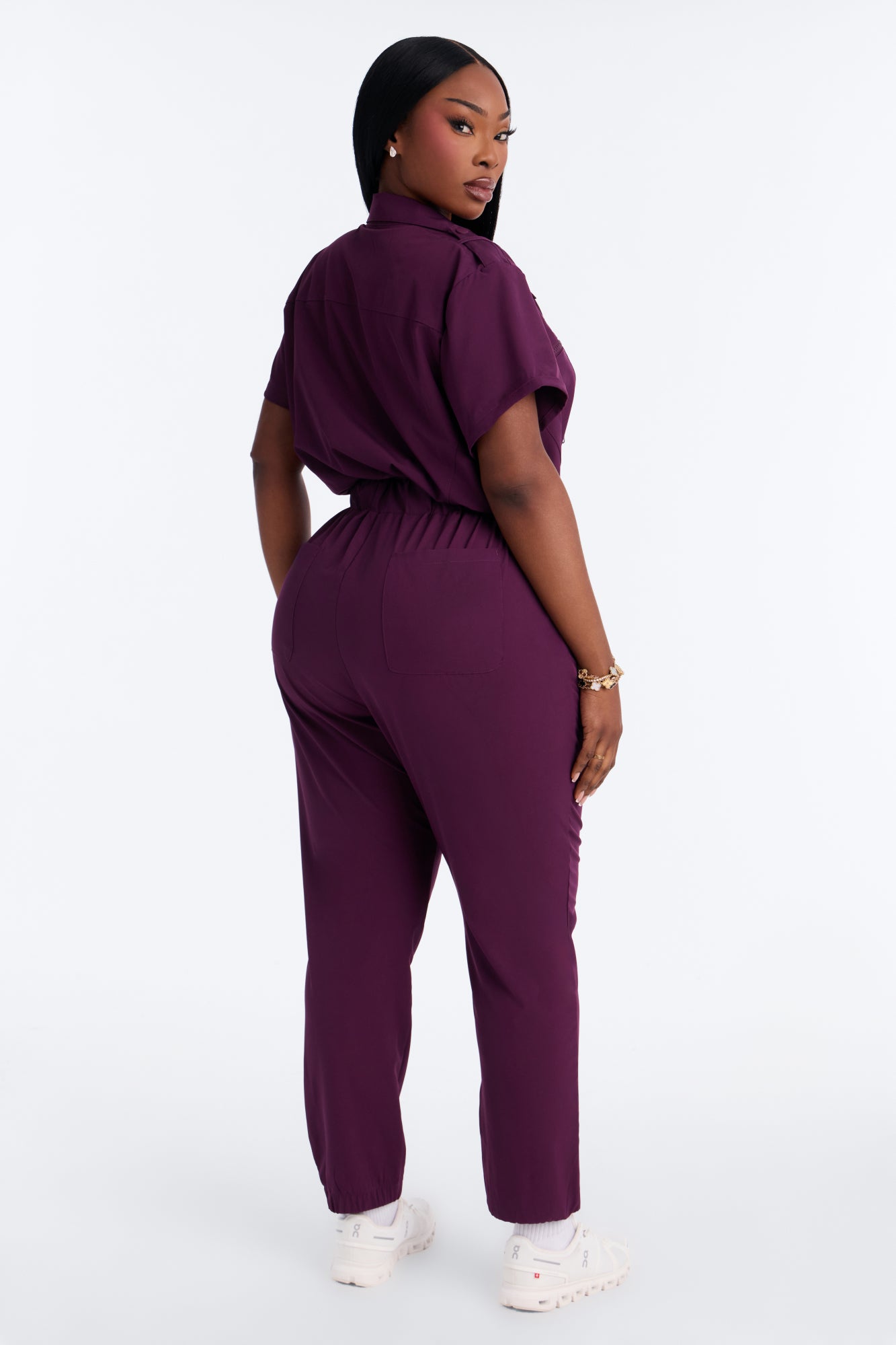 On Call Stretch Uniform Scrub Jumpsuit - Plum