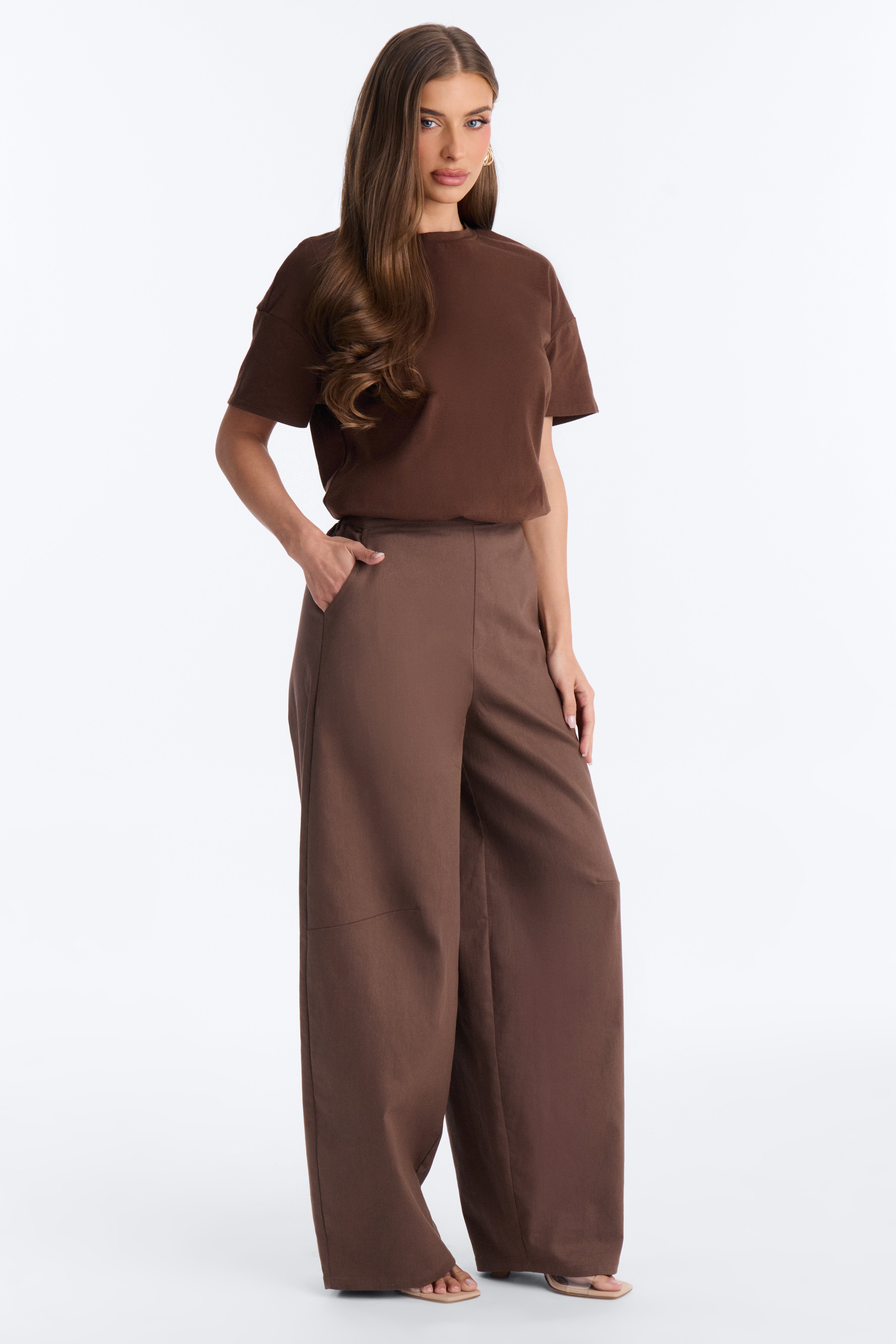 Effortless Dream Twill Barrel Leg Jumpsuit - Chocolate