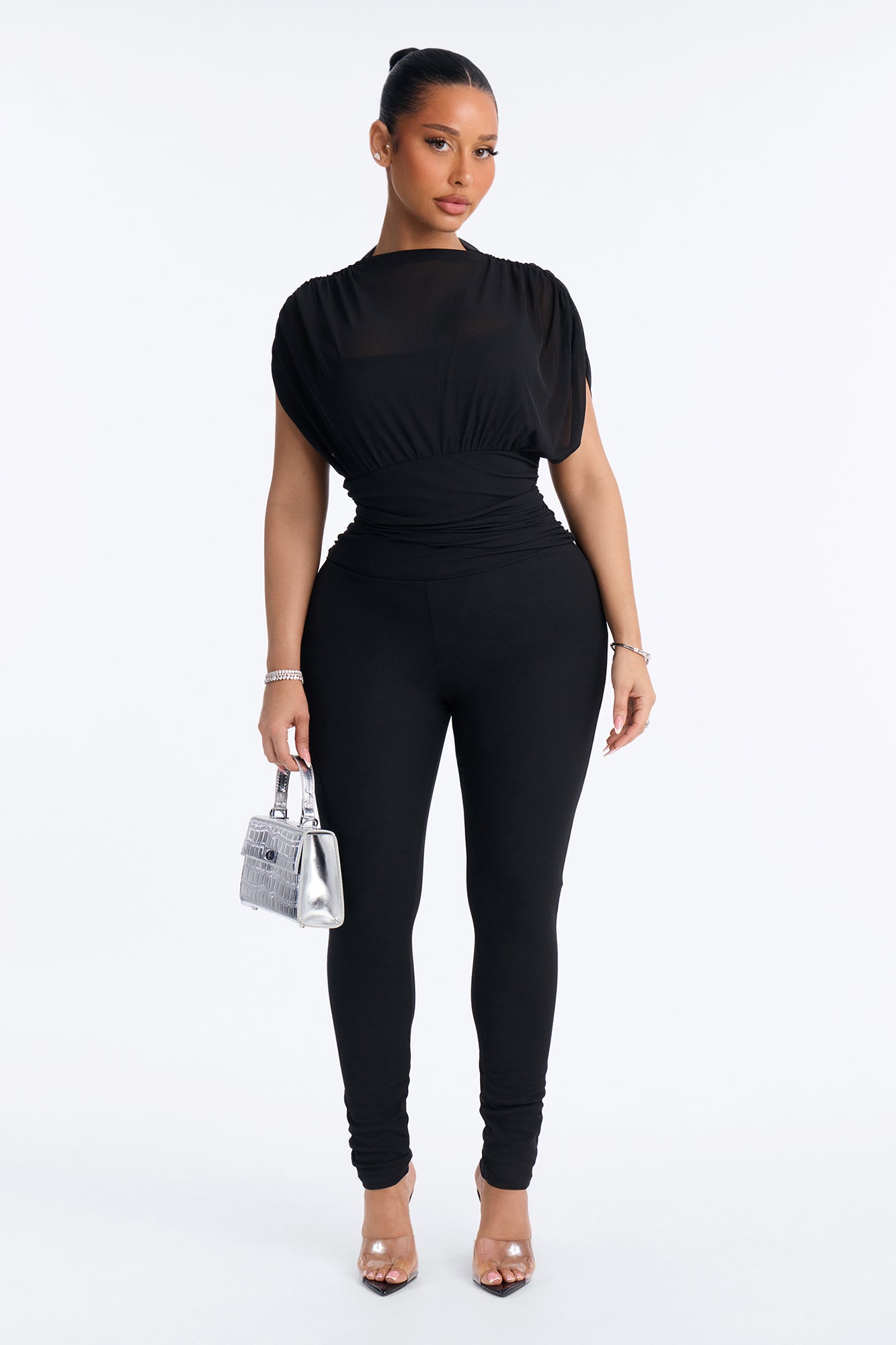 Ivanna Mesh Skinny Jumpsuit - Black