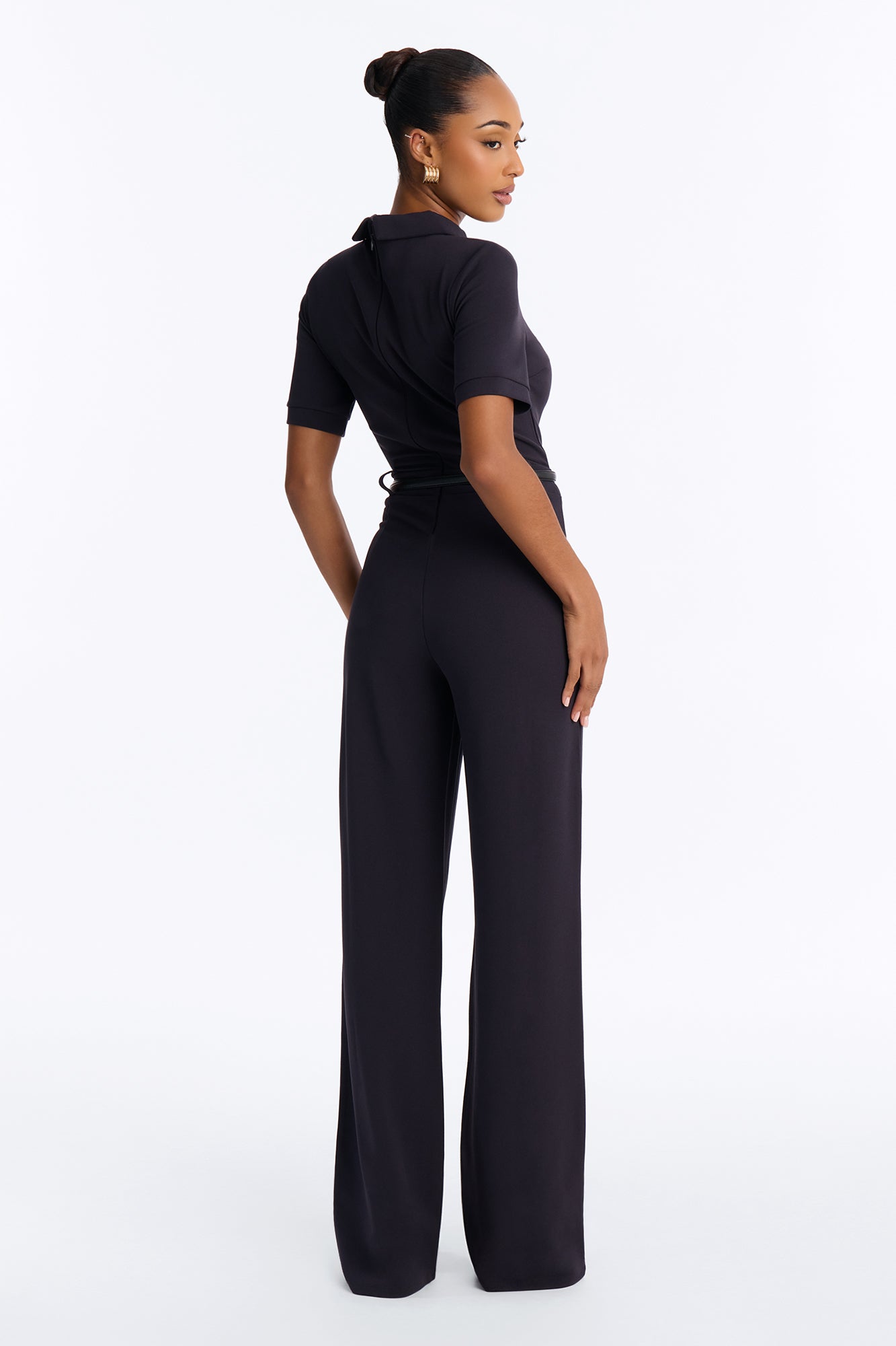Angelique Belted Wide Leg Jumpsuit - Charcoal/combo