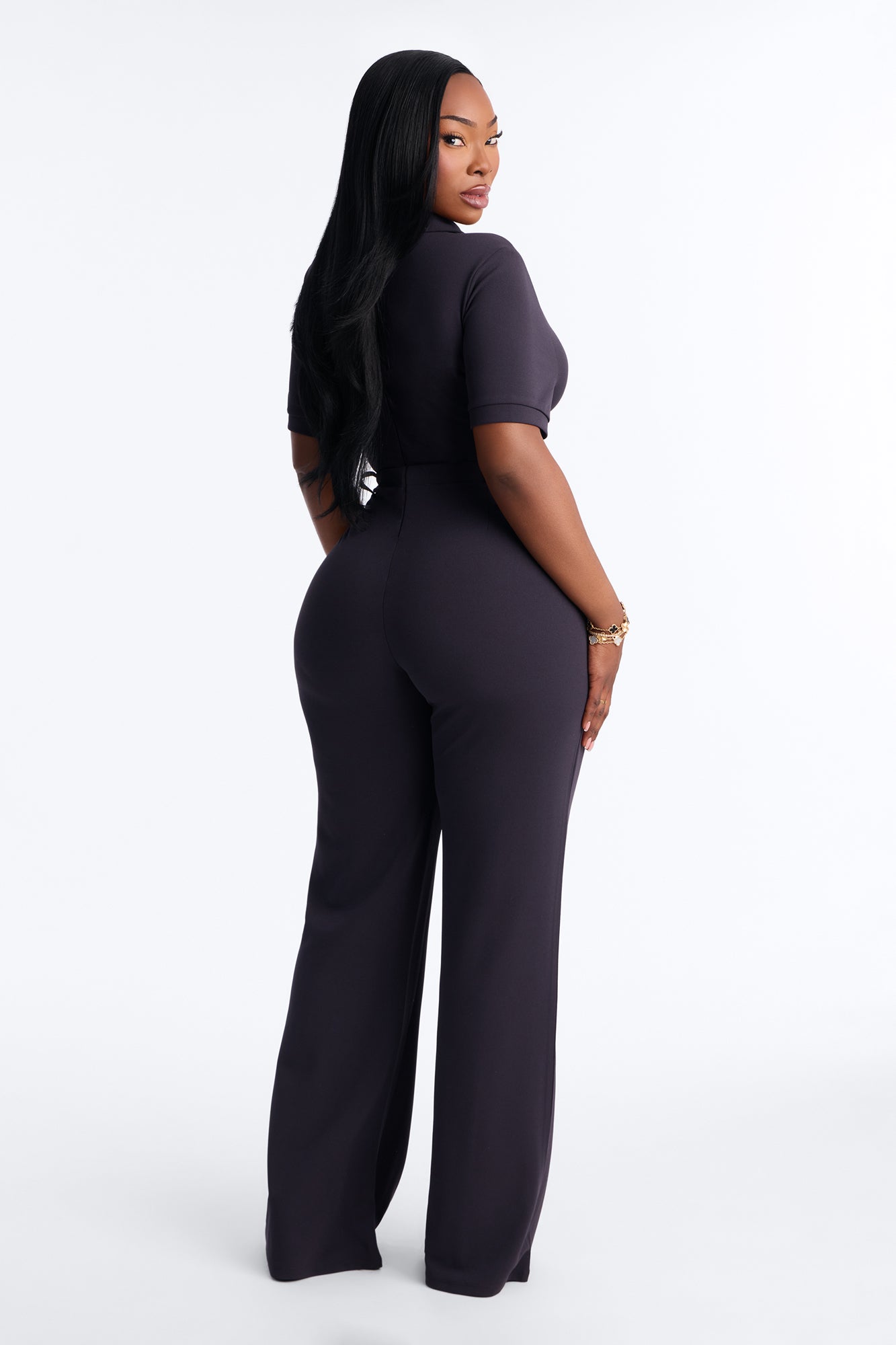 Angelique Belted Wide Leg Jumpsuit - Charcoal/combo