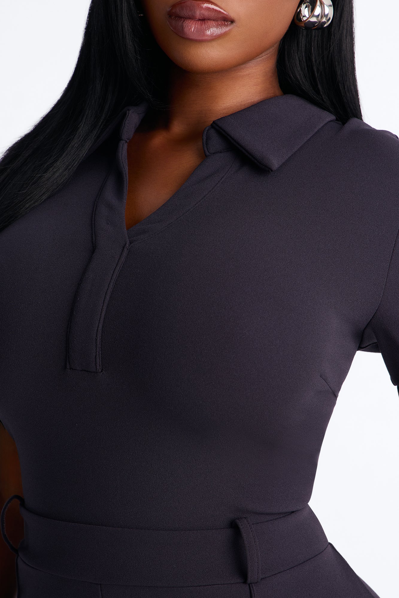 Angelique Belted Wide Leg Jumpsuit - Charcoal/combo
