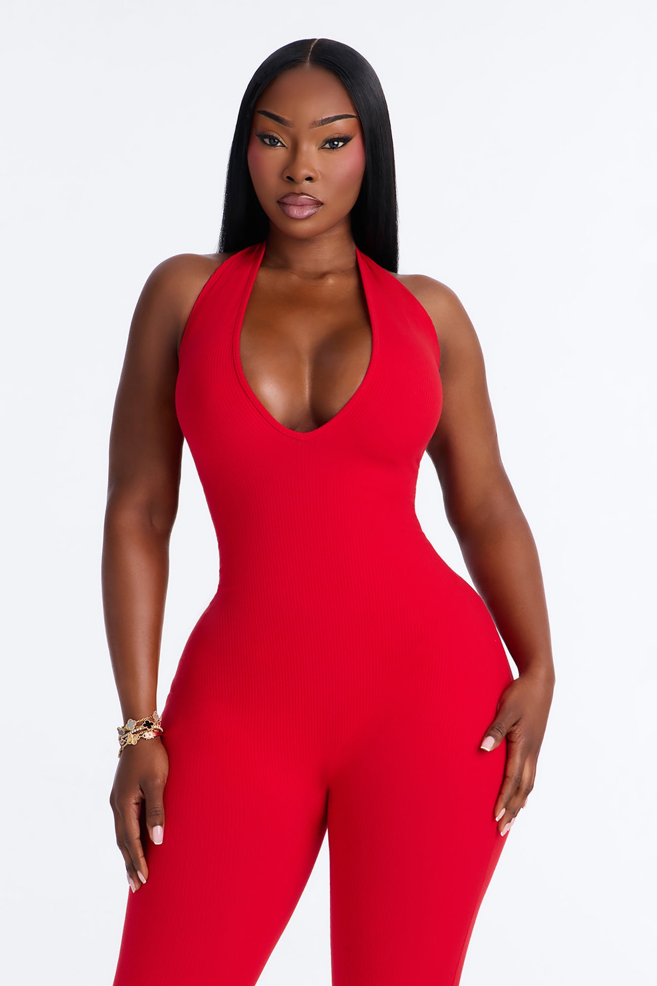 Ana Halter Snatched Jumpsuit - Red