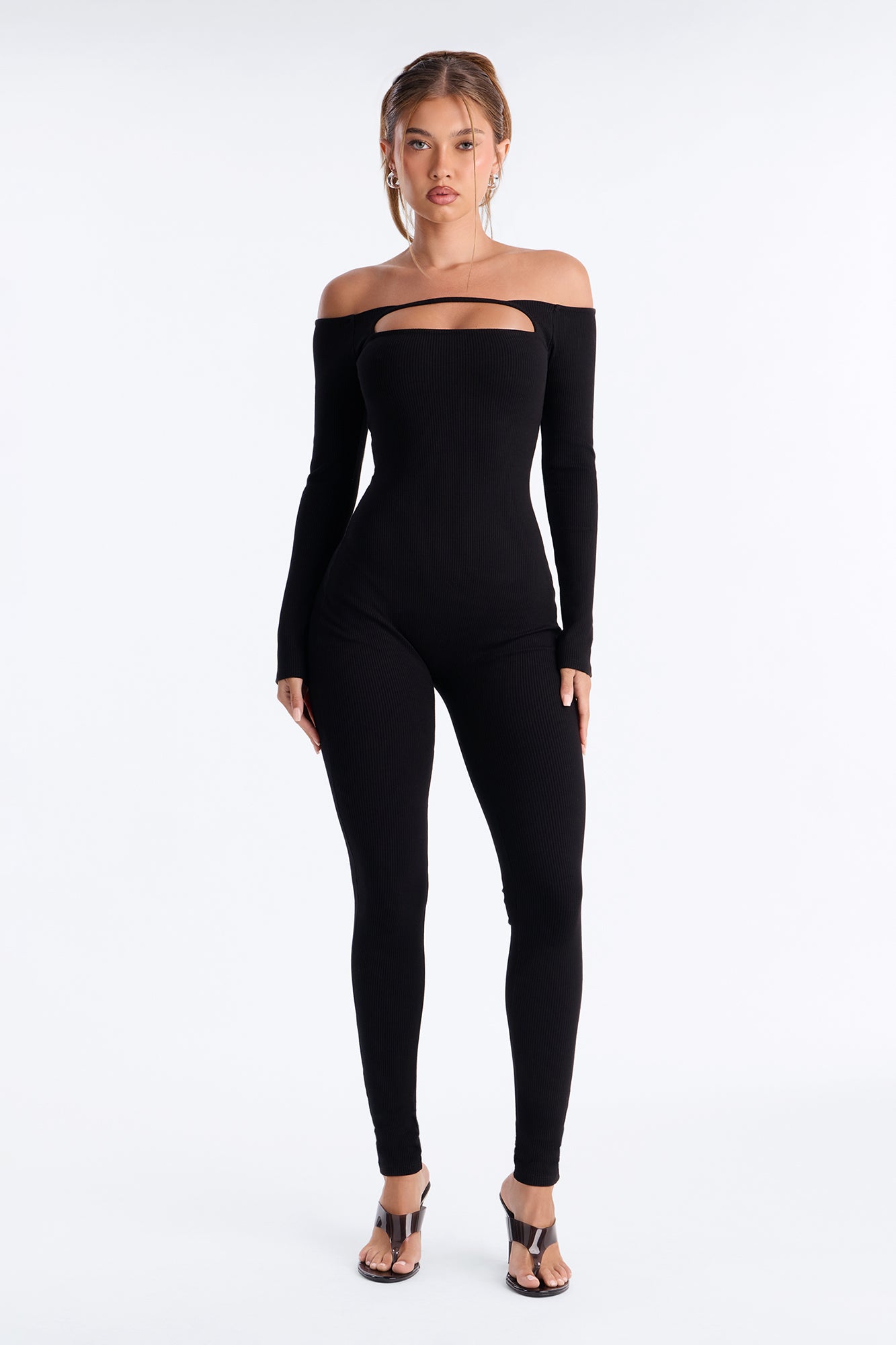 Lola Snatched Off Shoulder Jumpsuit - Black