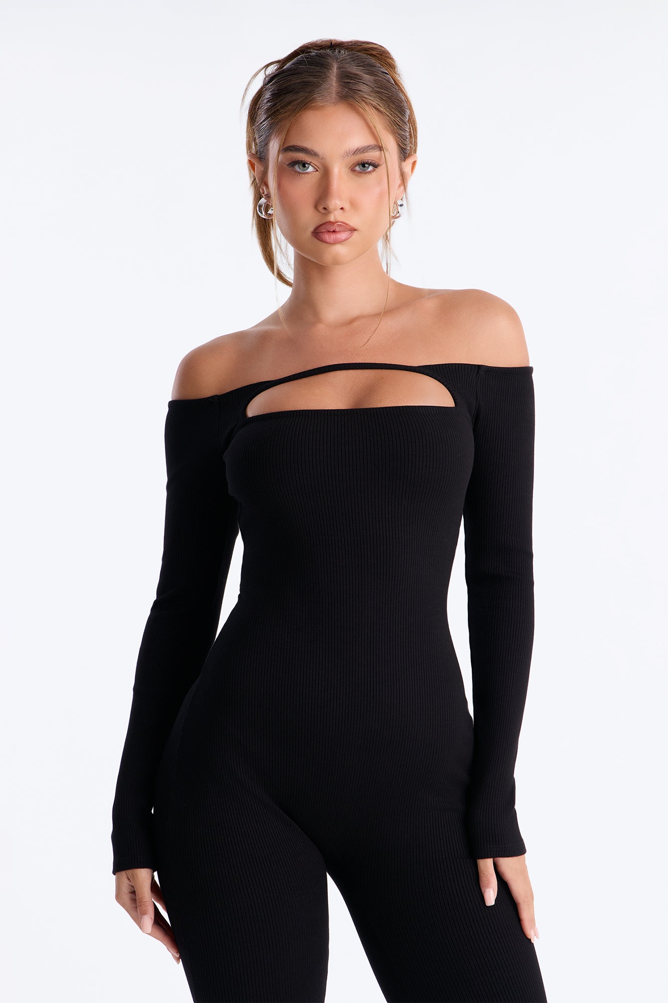 Lola Snatched Off Shoulder Jumpsuit - Black